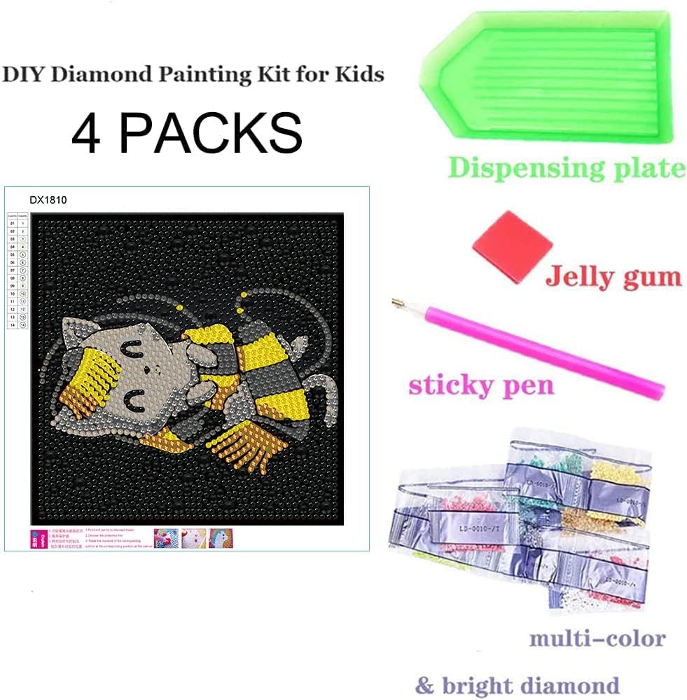 Eiazuiks Kits de pintura de diamantes para niños, 4 paquetes de dibujos animados 5D de taladro completo de diamantes de dibujos animados puntos para