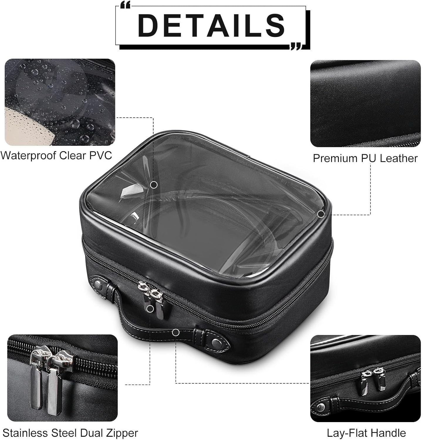 Cessfle Bolsa de maquillaje de viaje transparente de doble cara, bolsa de cosméticos de viaje impermeable, transparente, bolsa organizadora de