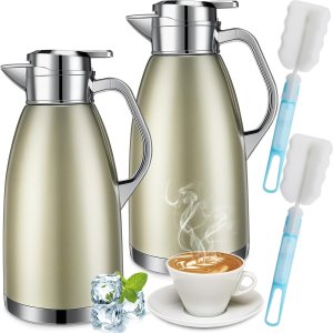 2 jarras térmicas de café de 78 onzas, dispensador de agua caliente, jarra de acero inoxidable para café líquido caliente, té, leche con 2 cepillos, 2 jarras térmicas de café de 78 onzas, dispensador de agua caliente, jarra de acero inoxidable para café líquido caliente, té, leche con 2 cepillos,