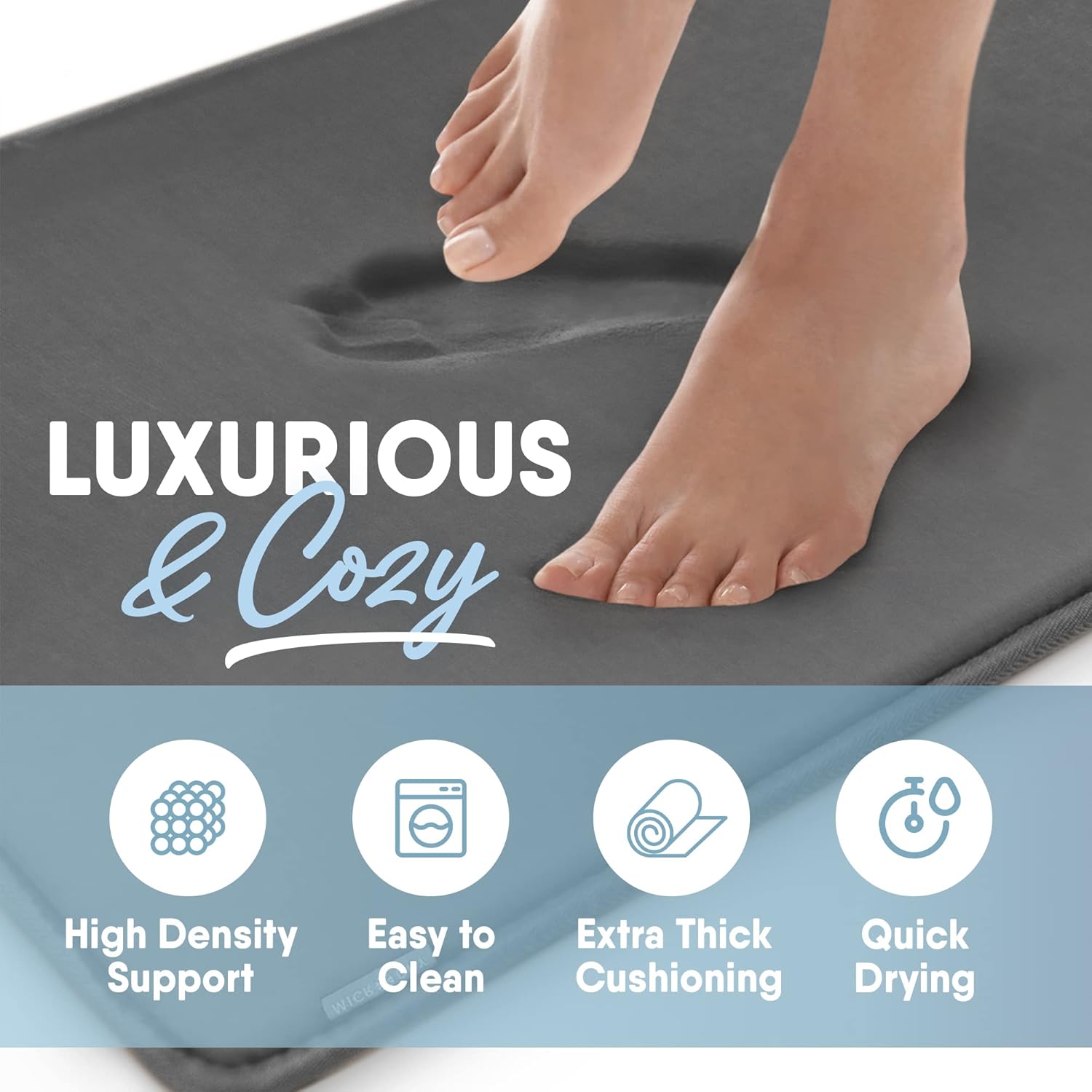 MICRODRY SoftLux – Tapete de baño sólido para baño, extra grueso, de espuma viscoelástica, con base antideslizante GripTex, tapete de baño