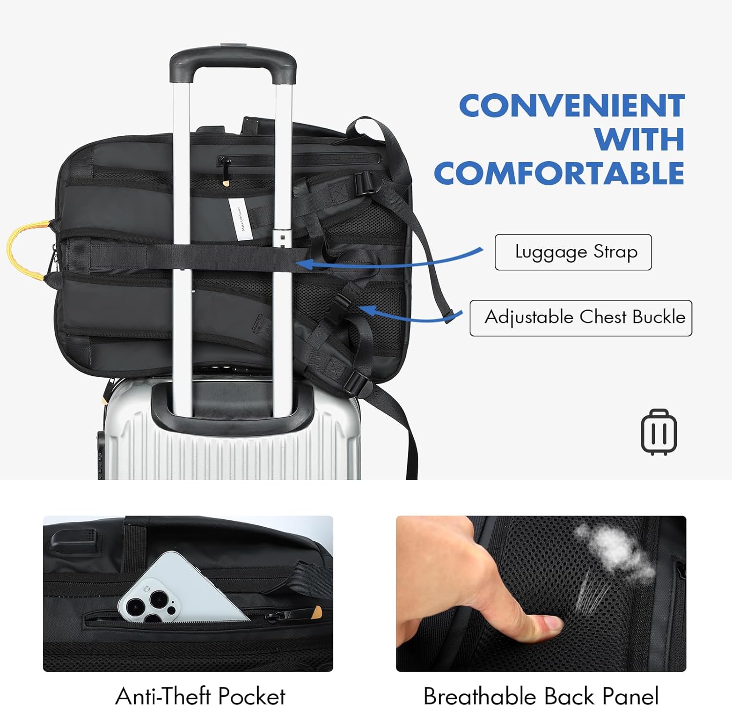 Mochila de negocios para hombre, mochila tecnológica impermeable para laptop de 17.3 pulgadas, mochila de viaje de nailon 900D con puerto de carga