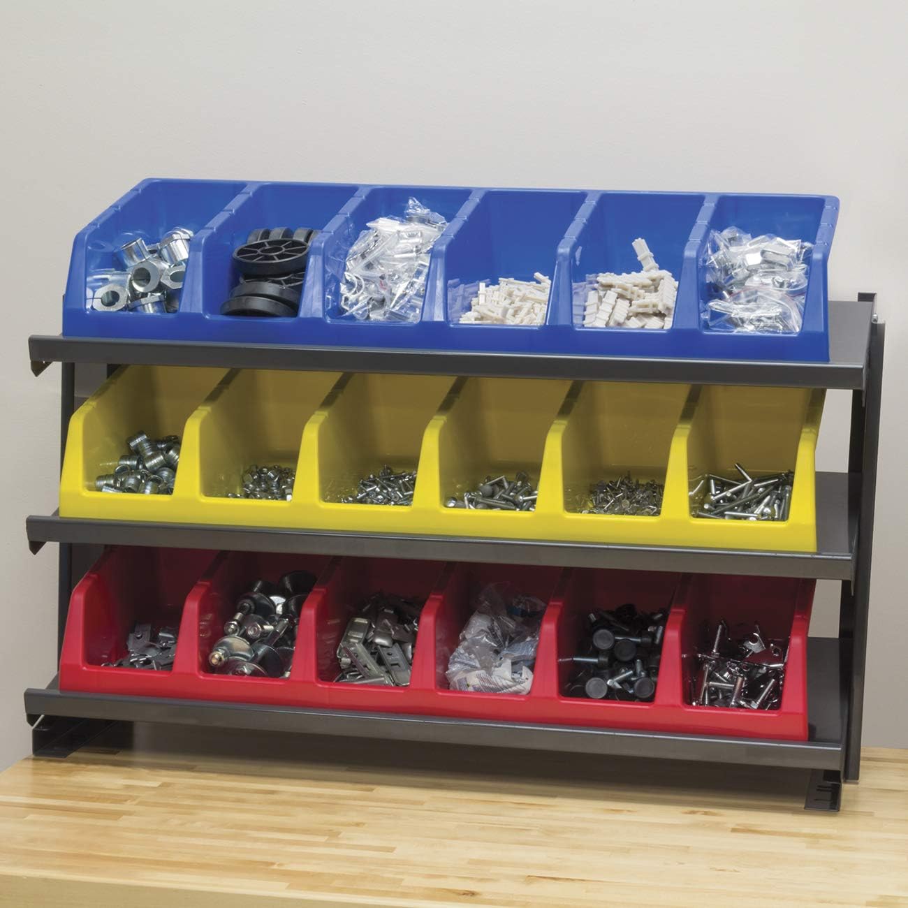 Akro-Mils 30312 System Bin – Contenedor de almacenamiento con seis compartimentos, (33 x 12 x 5 pulgadas), color azul, (paquete de 5)