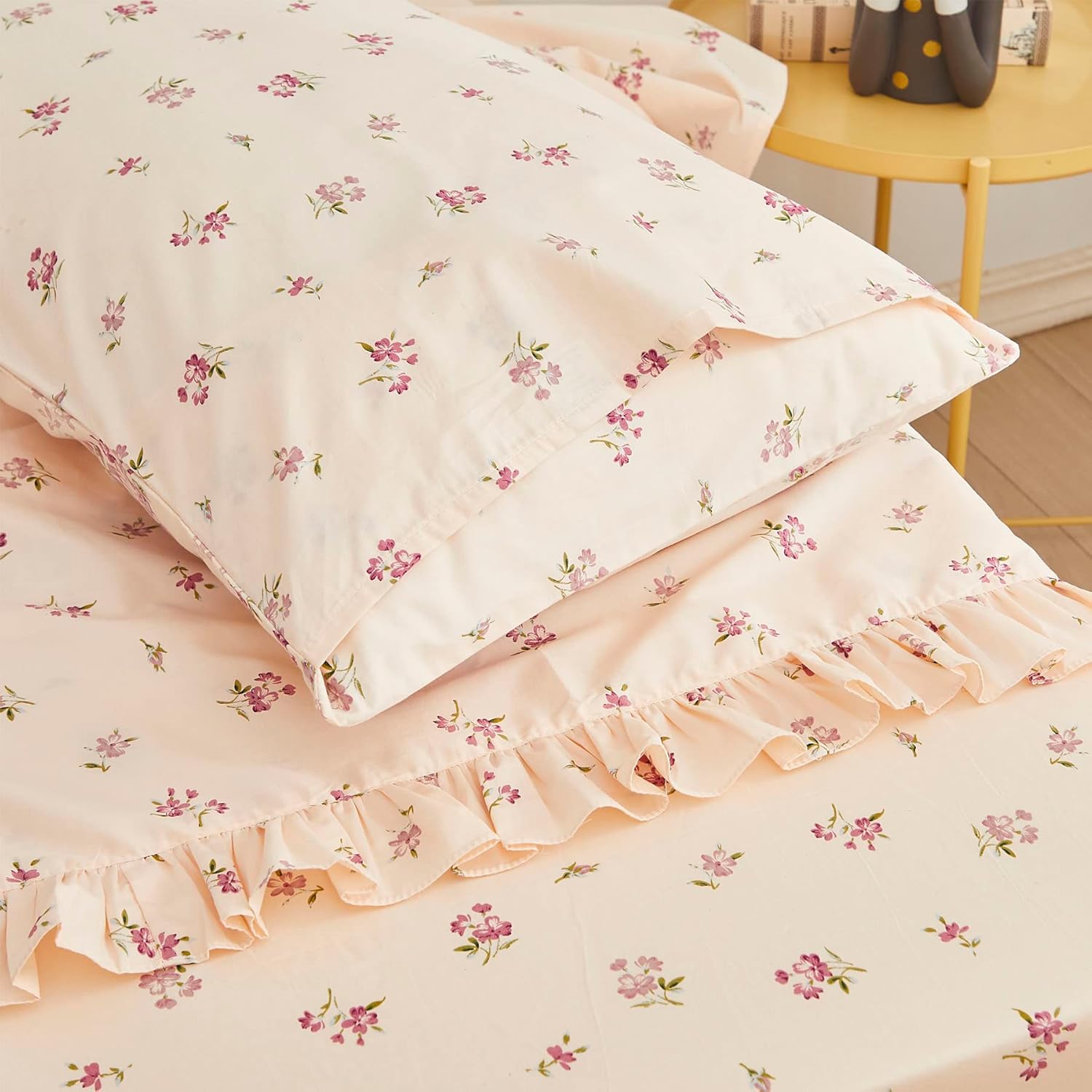 Brandream Juego de ropa de cama para niñas pequeñas, juego de sábanas de 4 piezas en una bolsa, ropa de cama de princesa para niños con sábana