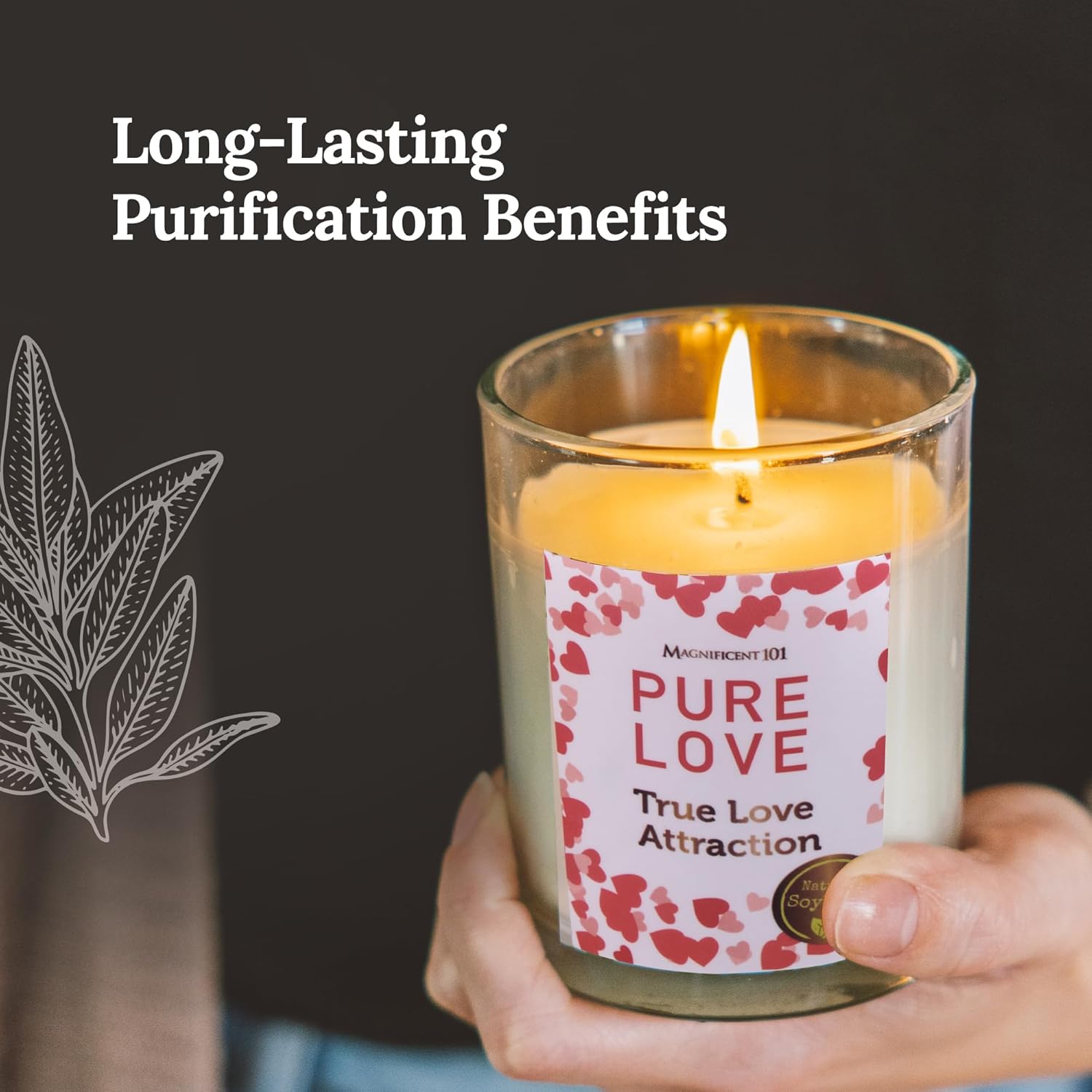 Magnificent 101 Pure Love – Juego de 3 velas de aromaterapia para una verdadera atracción amorosa, 3.5 onzas cada cera de soja natural, 42 horas de