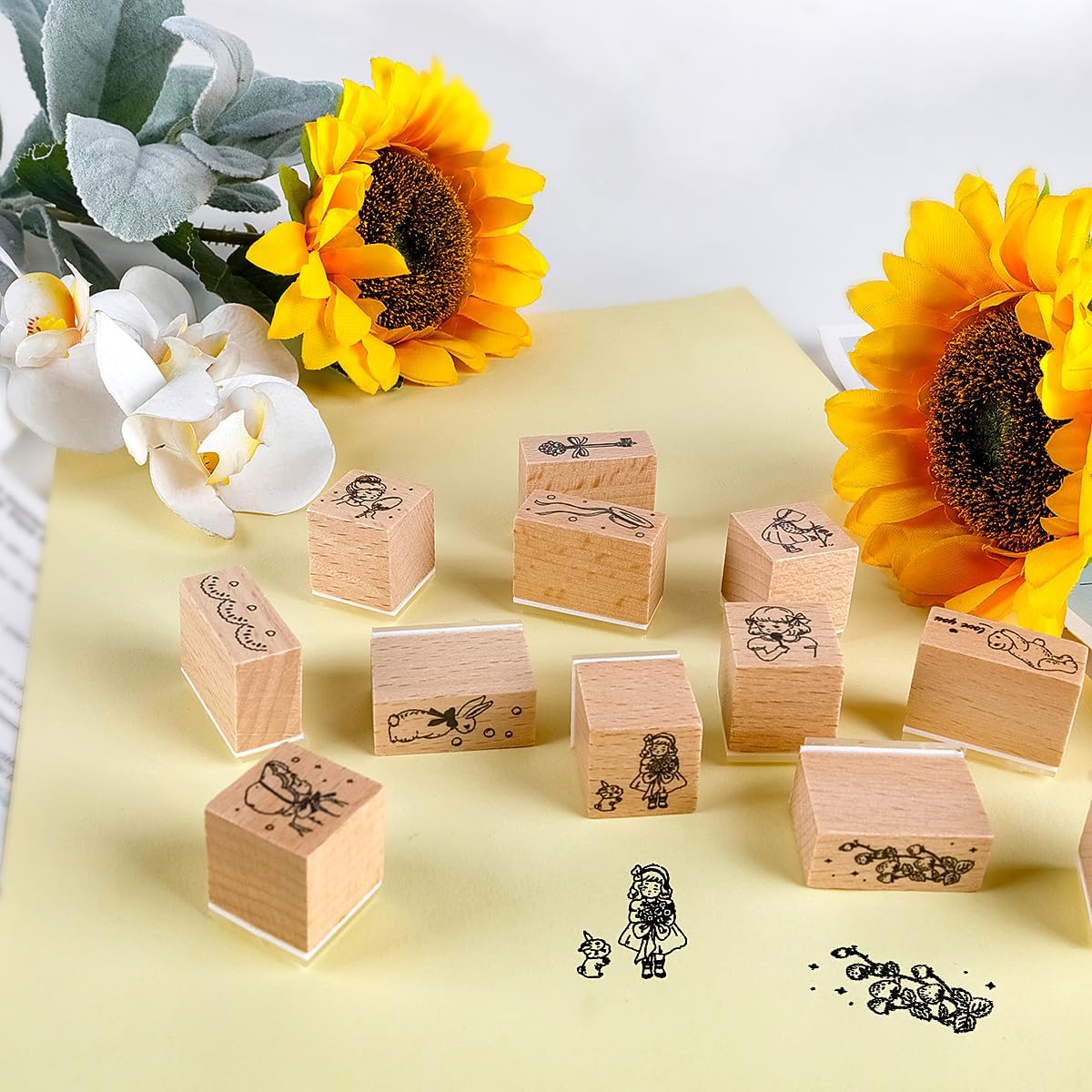 Sello de goma con patrones de plantas de madera, juego de sellos de goma decorativos de madera para manualidades, tarjetas de manualidades, álbumes