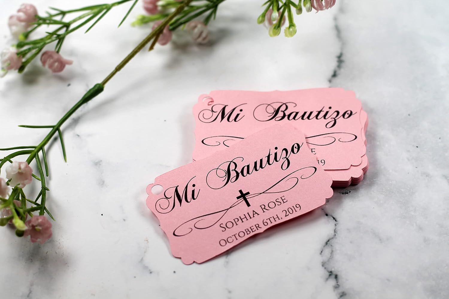 Personalized Mi Bautizo Favor Tags (Set of 12) (Light Pink)