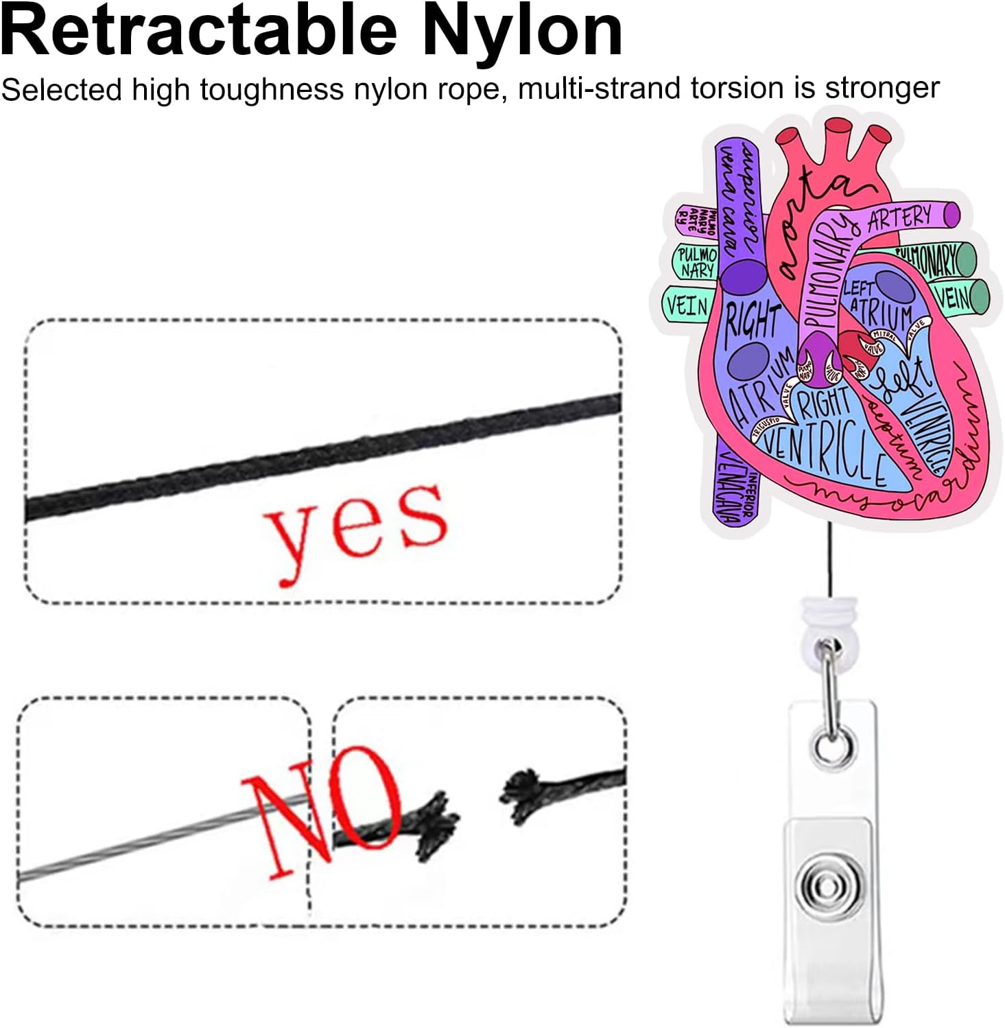 Carrete de insignia de corazón divertido, carretes de insignias retráctiles, clip retráctil, soporte retráctil para enfermeras, profesores de