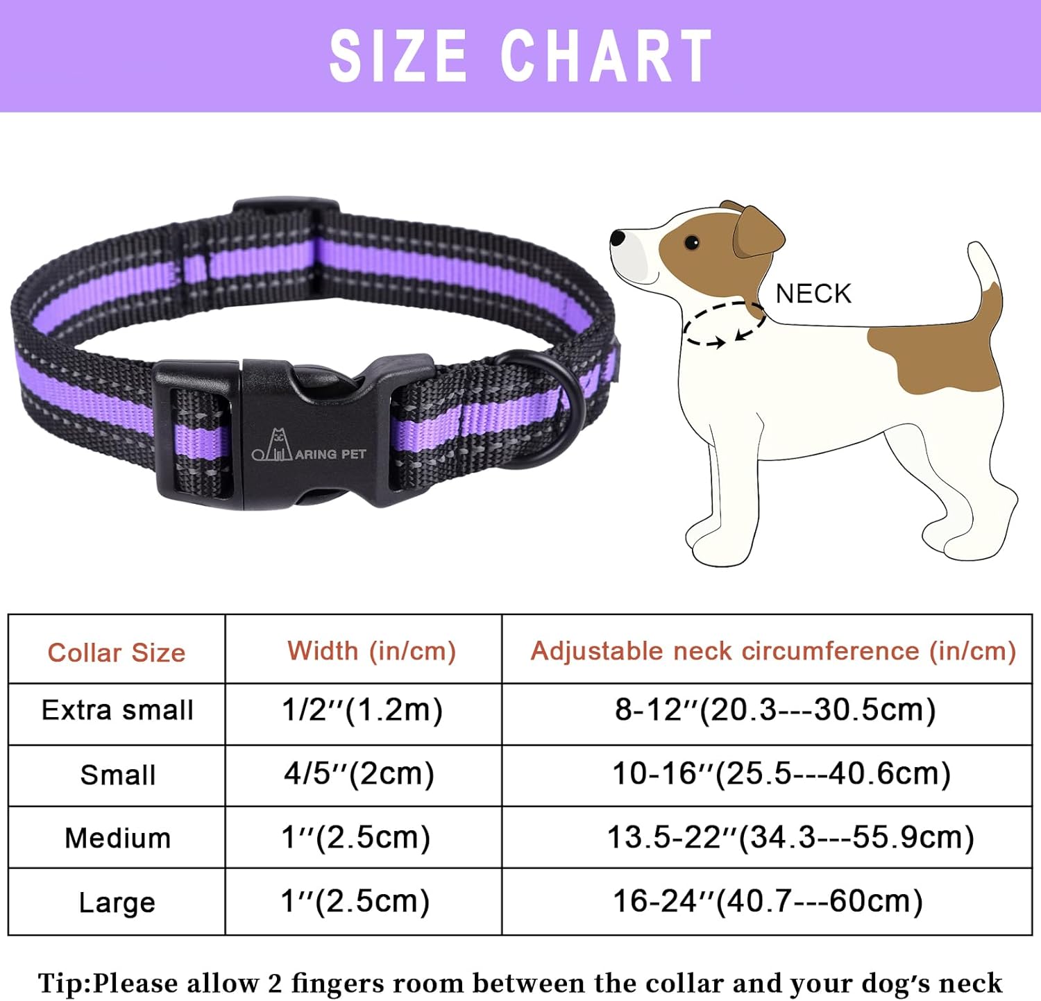 ARING PET Collar reflectante para perro, collar de perro morado suave para perros medianos, collares de perro de nailon ligero con hebilla de