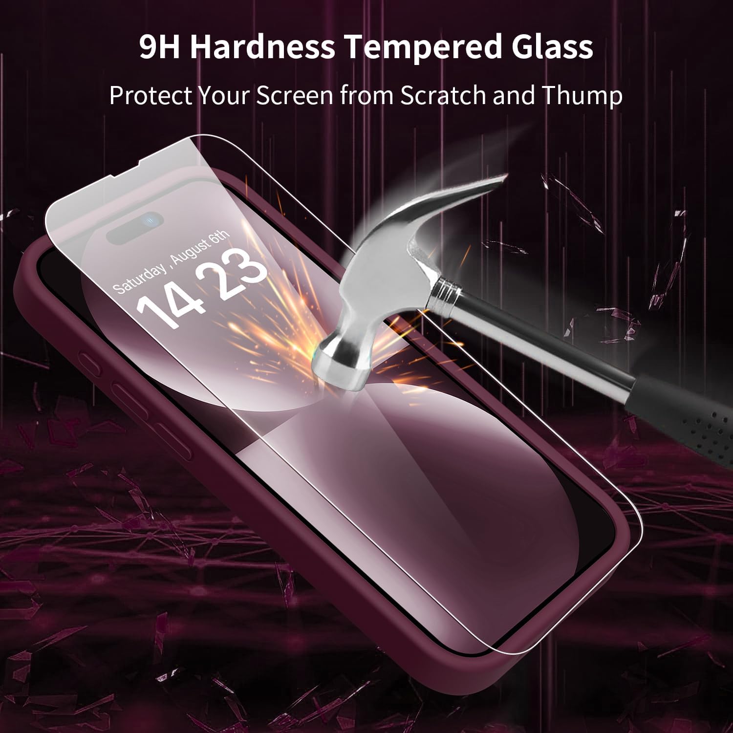 bicol Funda compatible con iPhone 15 Pro Max con protector de pantalla, protección mejorada de lente de cámara, funda protectora de silicona líquida