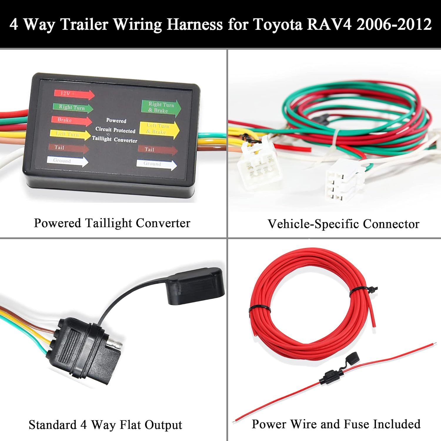 Oyviny Arnés de cableado de remolque personalizado de 4 vías 56165 para Toyota RAV4 2006-2012, cableado de remolque RAV4
