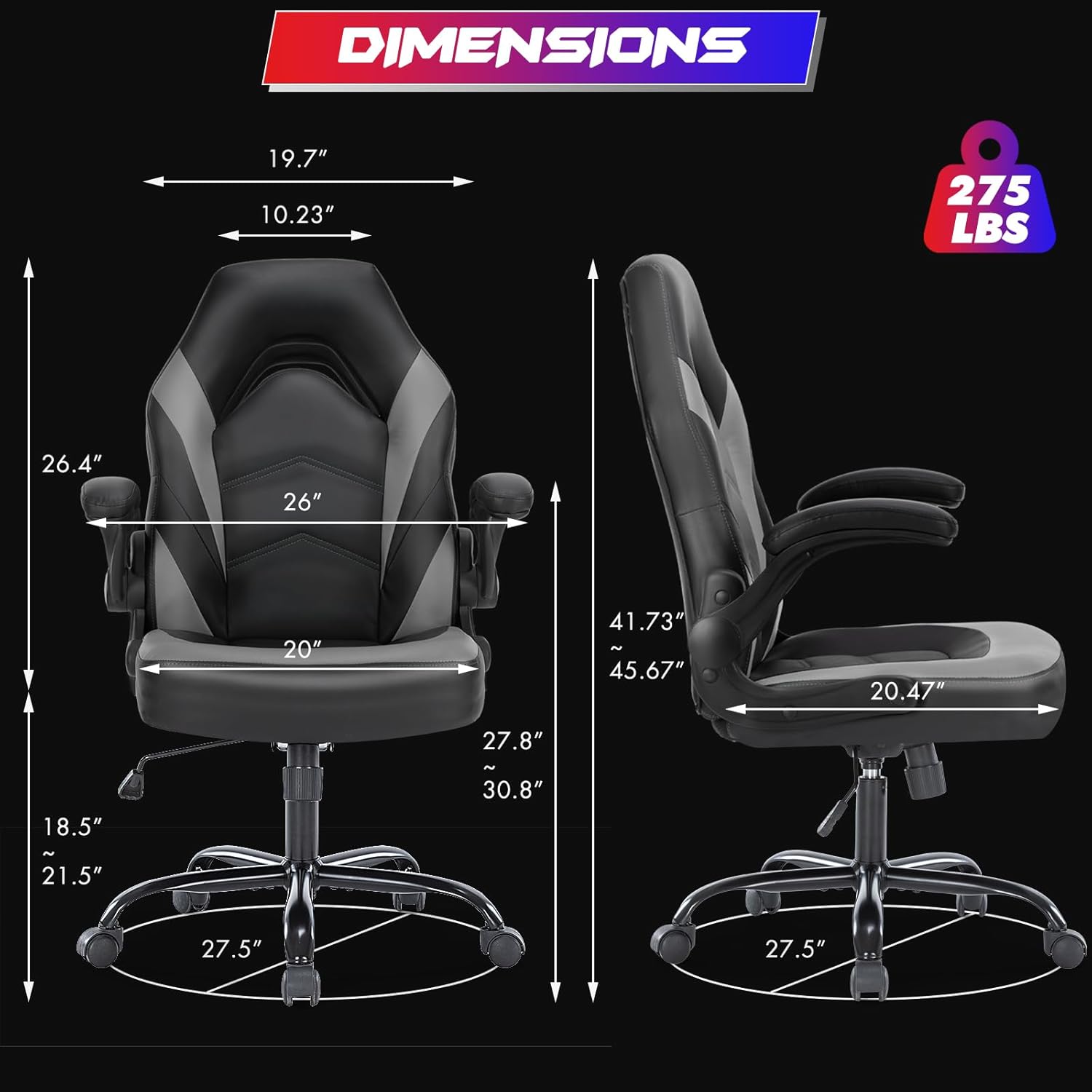 Silla de juegos  Silla de computadora de piel sintética ergonómica con soporte lumbar, sillas de escritorio con ruedas ajustables en altura con
