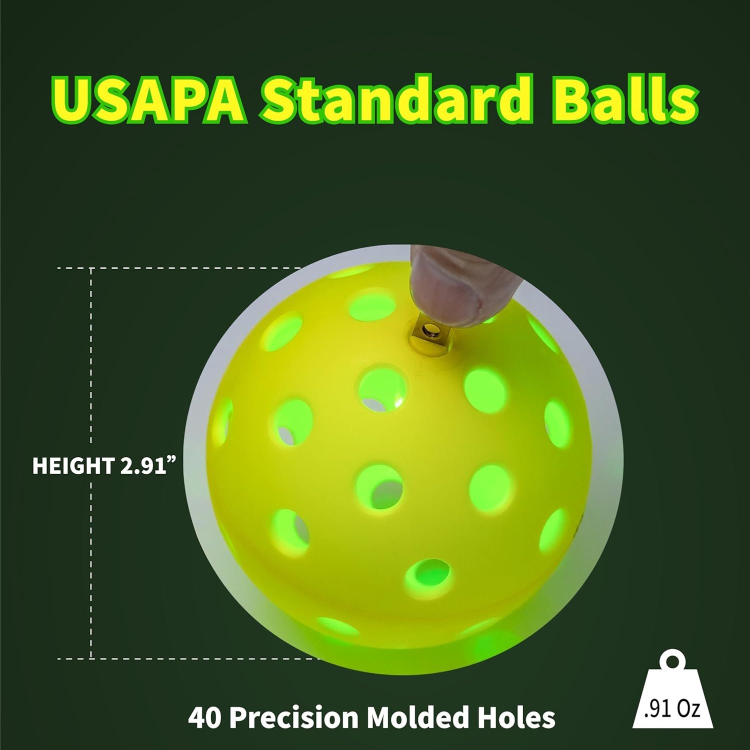 PickleStar – Pelotas de pickleball con luz LED, bolas de pickleball que brillan en la oscuridad, tamaño oficial al aire libre con luz, paquete de 4
