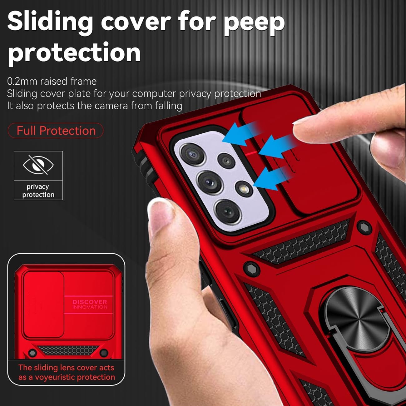 Yodueiv Funda para Galaxy A53 5G, Samsung A53 5G SM-A536U con protector de pantalla de vidrio templado y cubierta de cámara deslizante, anillo