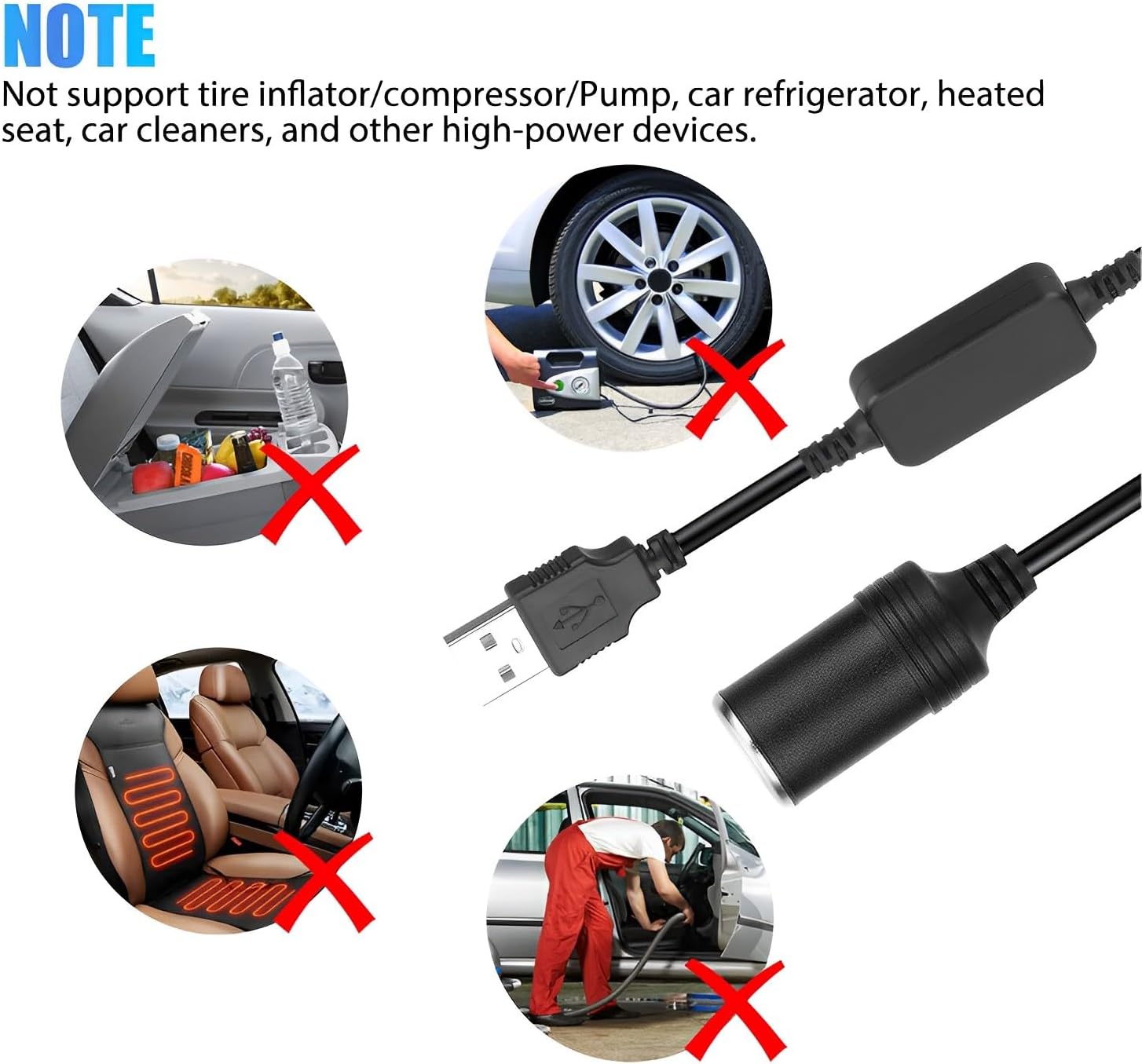 2 unidades de enchufe para encendedor de cigarrillos de automóvil, convertidor hembra USB a 12 V, cable adaptador adecuado para conducir grabadora