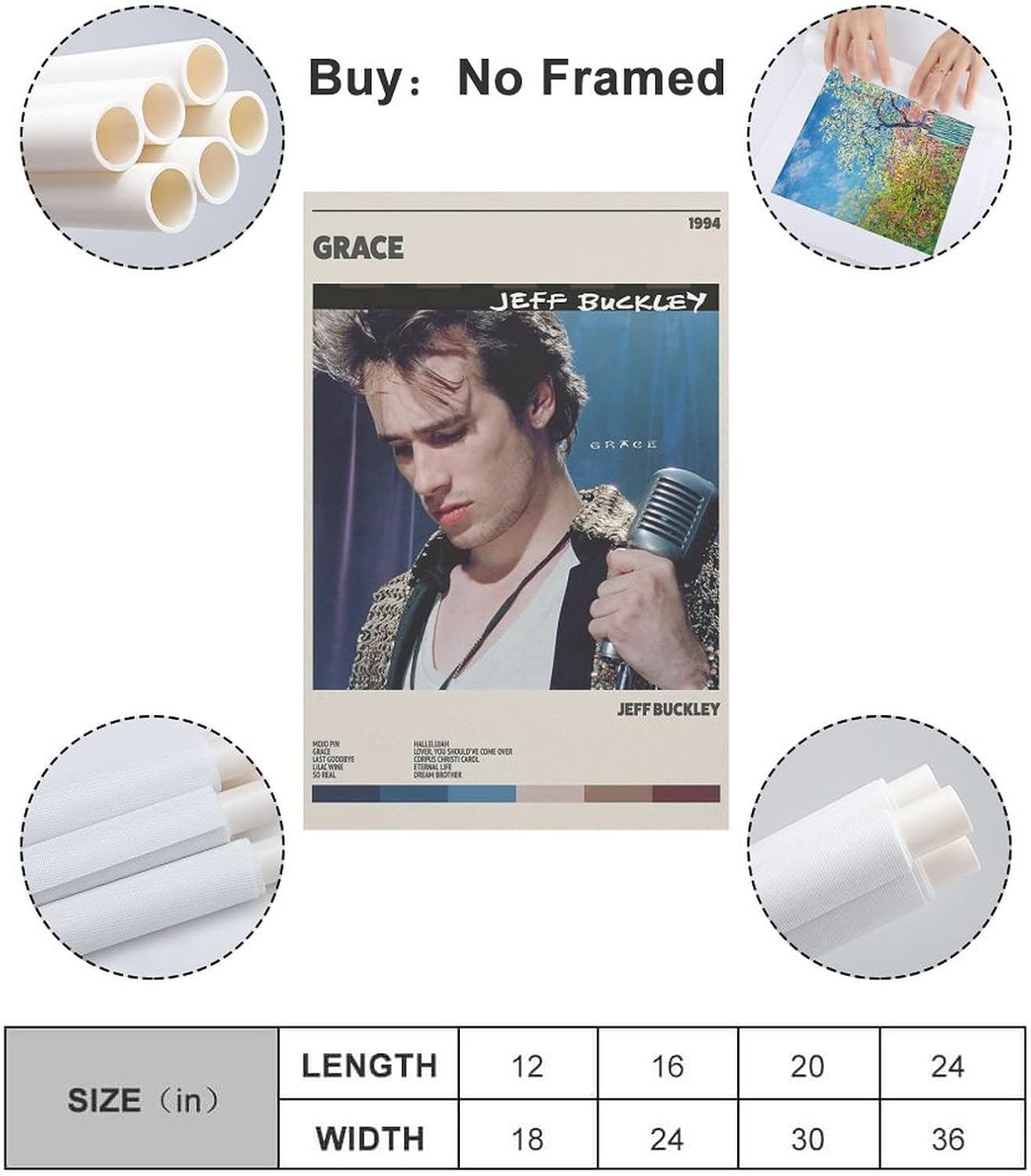 SACCVH Póster de la gracia de Jeff Buckley de Jeff Buckley, póster decorativo para pared, pintura artística para sala de estar, dormitorio, regalo,