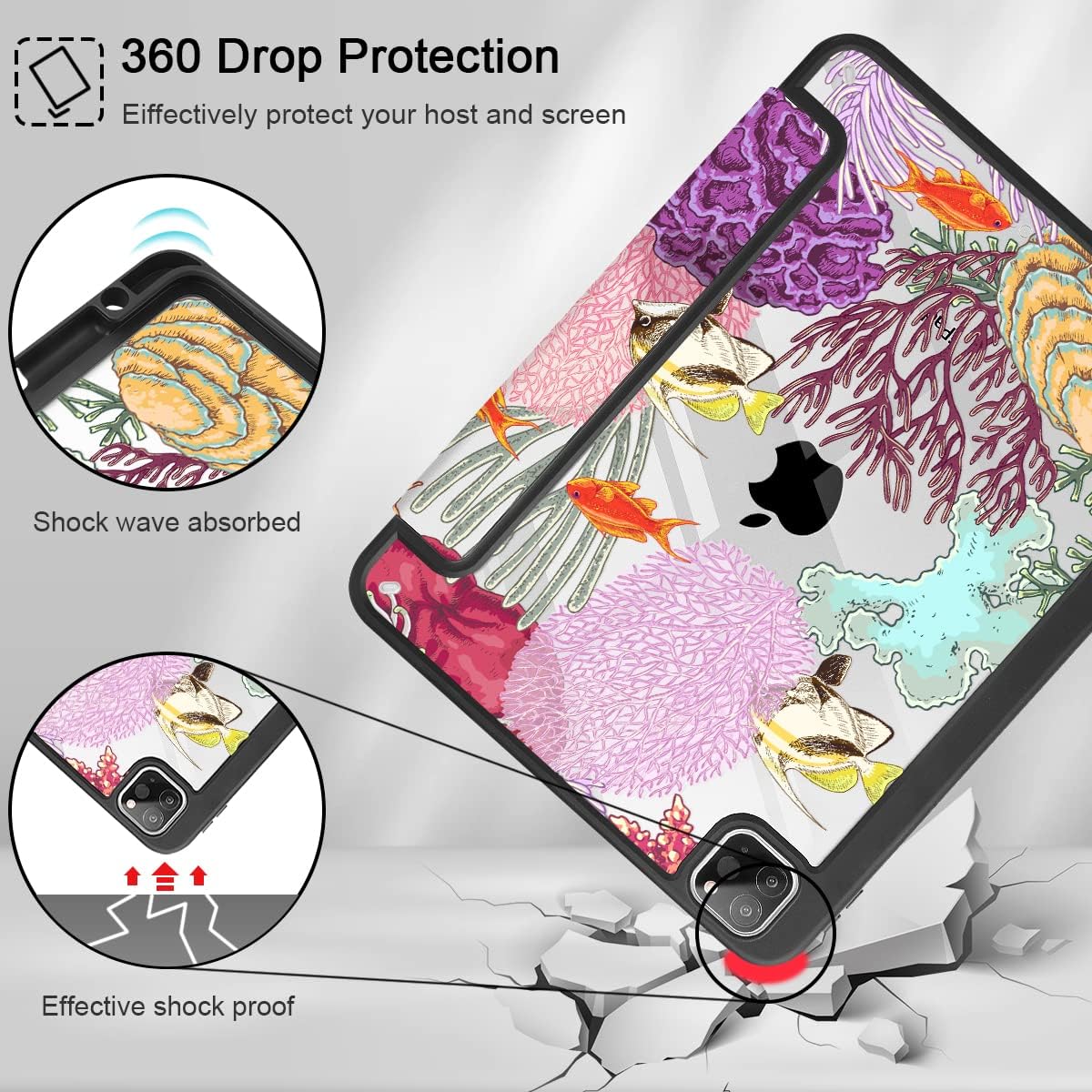 Tuiklol Funda para iPad Pro de 11 pulgadas M2 2022 Generación 4 – Soporte para lápiz integrado a prueba de golpes, carcasa trasera transparente