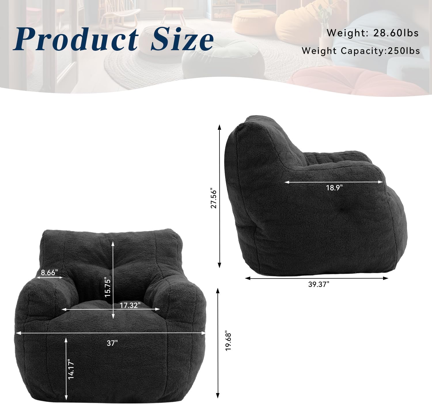 Beanbags – Sillón puff de tela de felpa suave para adultos y niños, lindo y cómodo sillón de ocio para dormitorio, sala de estar, dormitorio o