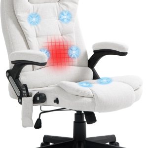HOMCOM Silla de oficina de masaje vibratorio de 6 puntos con calor, silla de oficina ejecutiva de lino con respaldo alto y respaldo reclinable, HOMCOM Silla de oficina de masaje vibratorio de 6 puntos con calor, silla de oficina ejecutiva de lino con respaldo alto y respaldo reclinable,