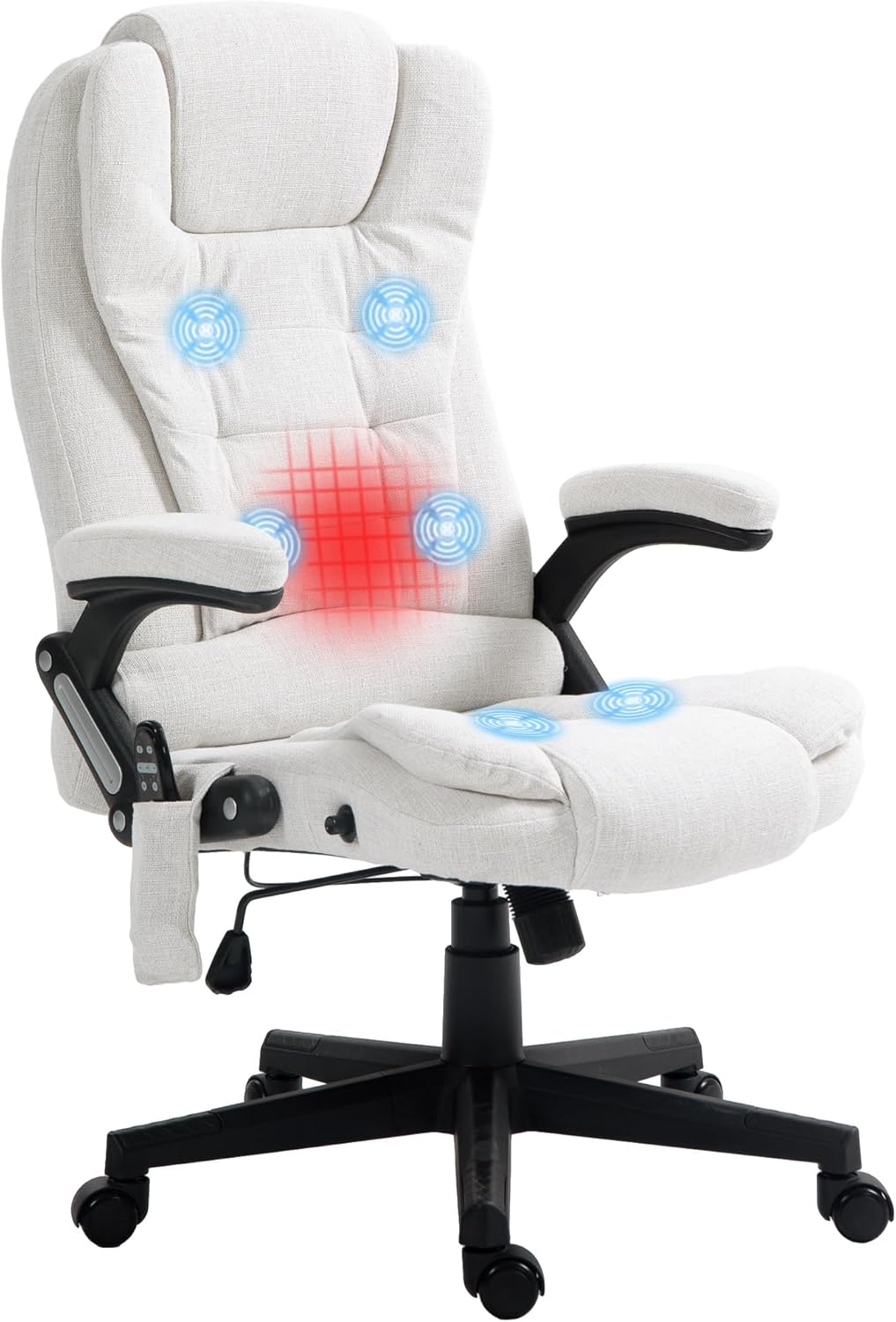 HOMCOM Silla de oficina de masaje vibratorio de 6 puntos con calor, silla de oficina ejecutiva de lino con respaldo alto y respaldo reclinable,