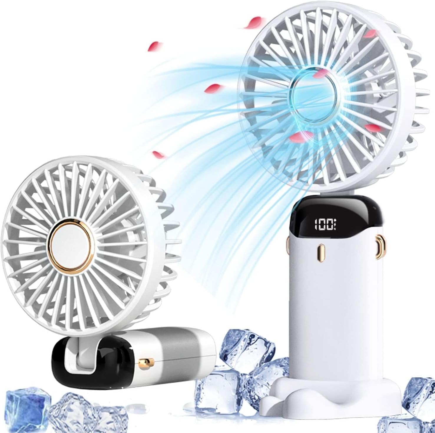 lightlux Mini ventilador portátil de mano, recargable por USB de 5000 mAh, 5 velocidades, plegable, pequeño ventilador de escritorio con pantalla
