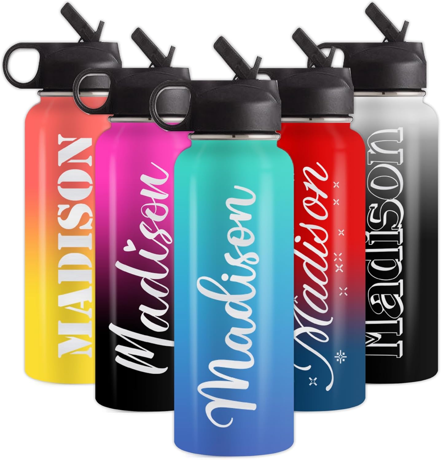 Botella de agua personalizada con texto, botella de agua colorida de acero inoxidable al vacío personalizada de 18 onzas  32 onzas para niños,
