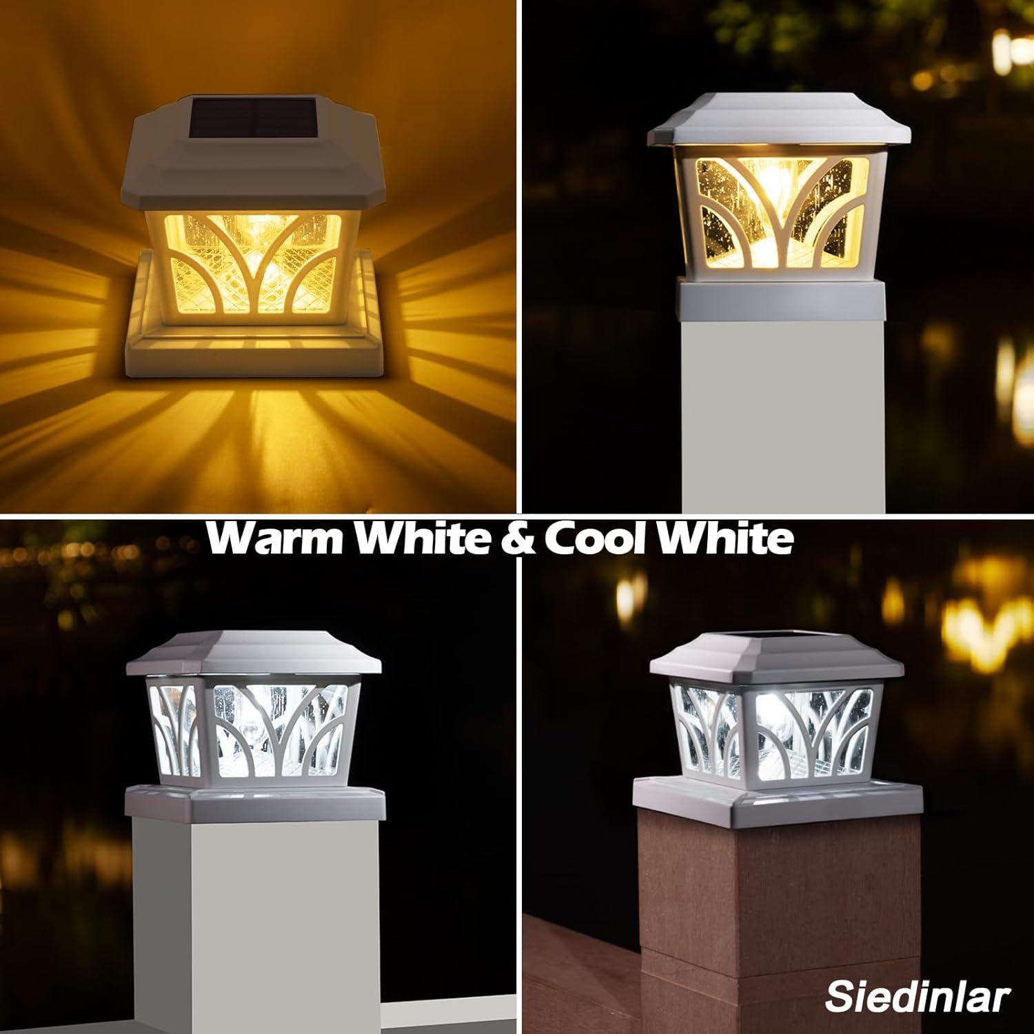 SIEDiNLAR Luces solares para exteriores, vidrio de aluminio, 2 modos, bombillas LED Edison para 4 x 4, 5 x 5, 6 x 6, postes de madera de vinilo,
