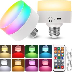 Paquete de 2 bombillas recargables recargables (paquete de 2), bombillas recargables brillantes, 3600 mAh, 110 lm, enchufe E26, varios colores, Paquete de 2 bombillas recargables recargables (paquete de 2), bombillas recargables brillantes, 3600 mAh, 110 lm, enchufe E26, varios colores,