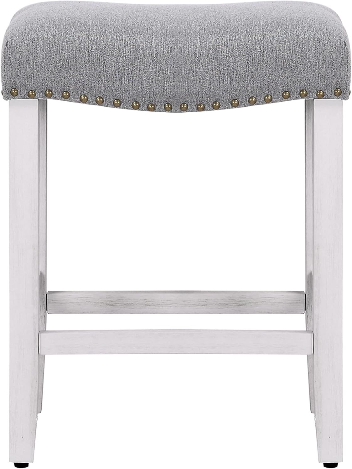 WO Home Furniture Taburete de mostrador de 24 pulgadas, taburete tapizado sin espalda con patas blancas antiguas de madera para cocina (gris)