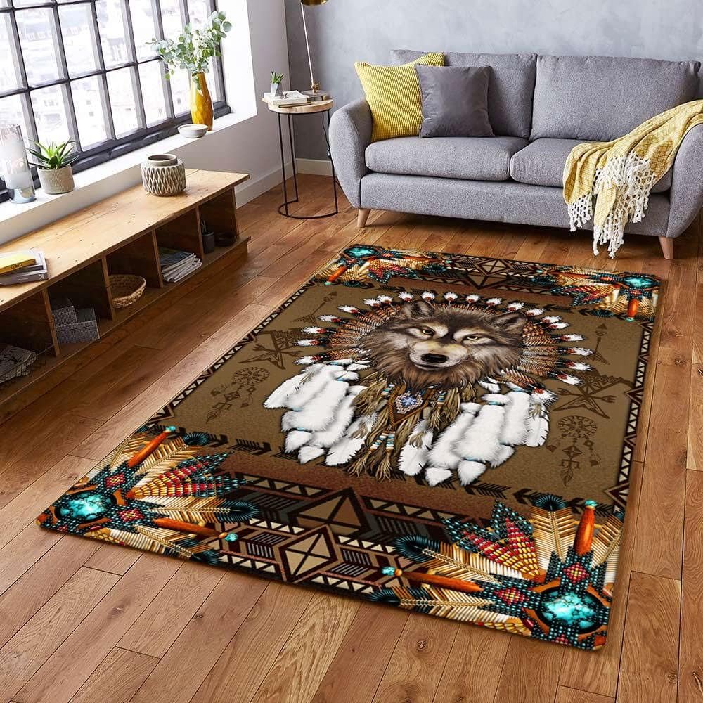 Alfombra de área, alfombra de espíritu de lobo nativo americano, THB2937R, de 5 x 8 pies, alfombras esponjosas para dormitorio, alfombra moderna
