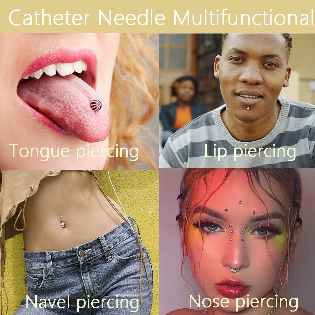 50 agujas de perforación de catéter, agujas huecas de 0.94 oz, agujas IV con catéter para el cuerpo, kit de piercings para oreja, nariz, labio,