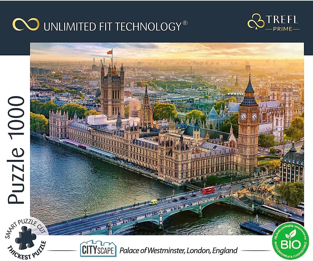 Trefl Palace of Westminster, Londres, Inglaterra, rompecabezas de 1000 piezas Prime de cartón grueso de 27 x 19 pulgadas, BIO, ECO, entretenimiento