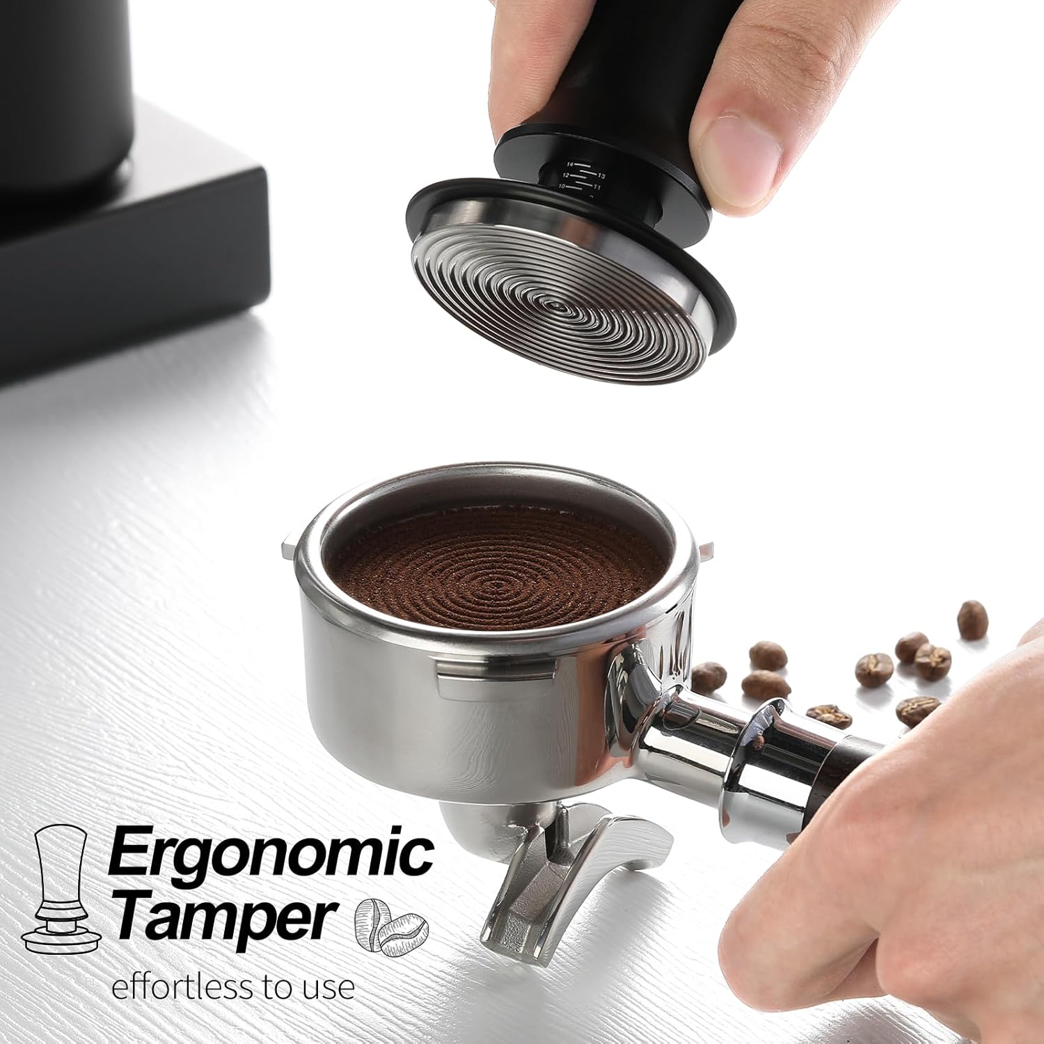 Espresso Tamper – Juego de manipulación de café de 2.283 in, incluye alfombrilla de amortiguación de café, 30 libras calibrada a presión,