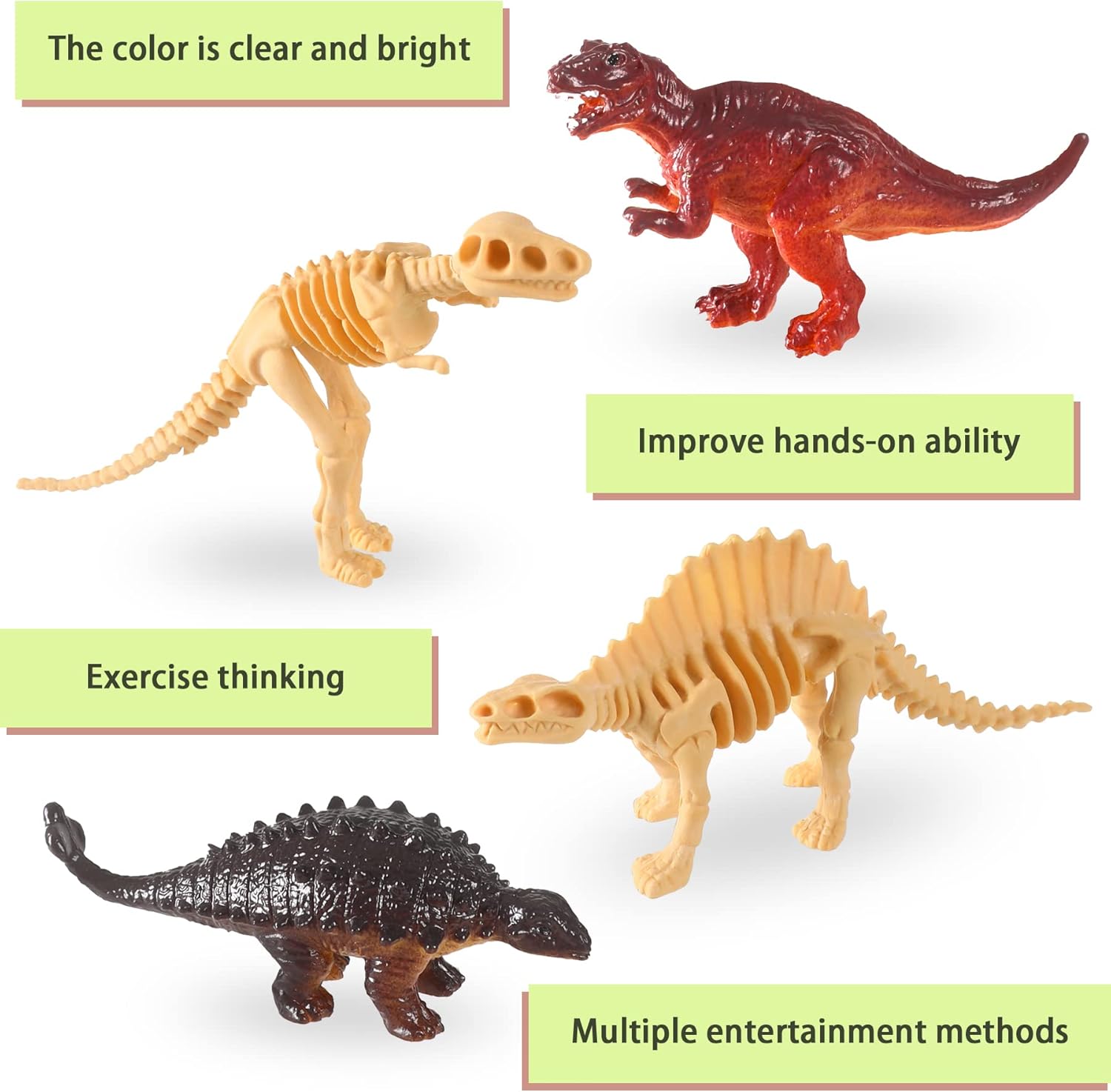 UPINS 24 piezas de juguete de esqueleto de dinosaurio de 3.5 pulgadas surtidas figuras de dinosaurios y esqueletos fósiles de dinosaurios con caja