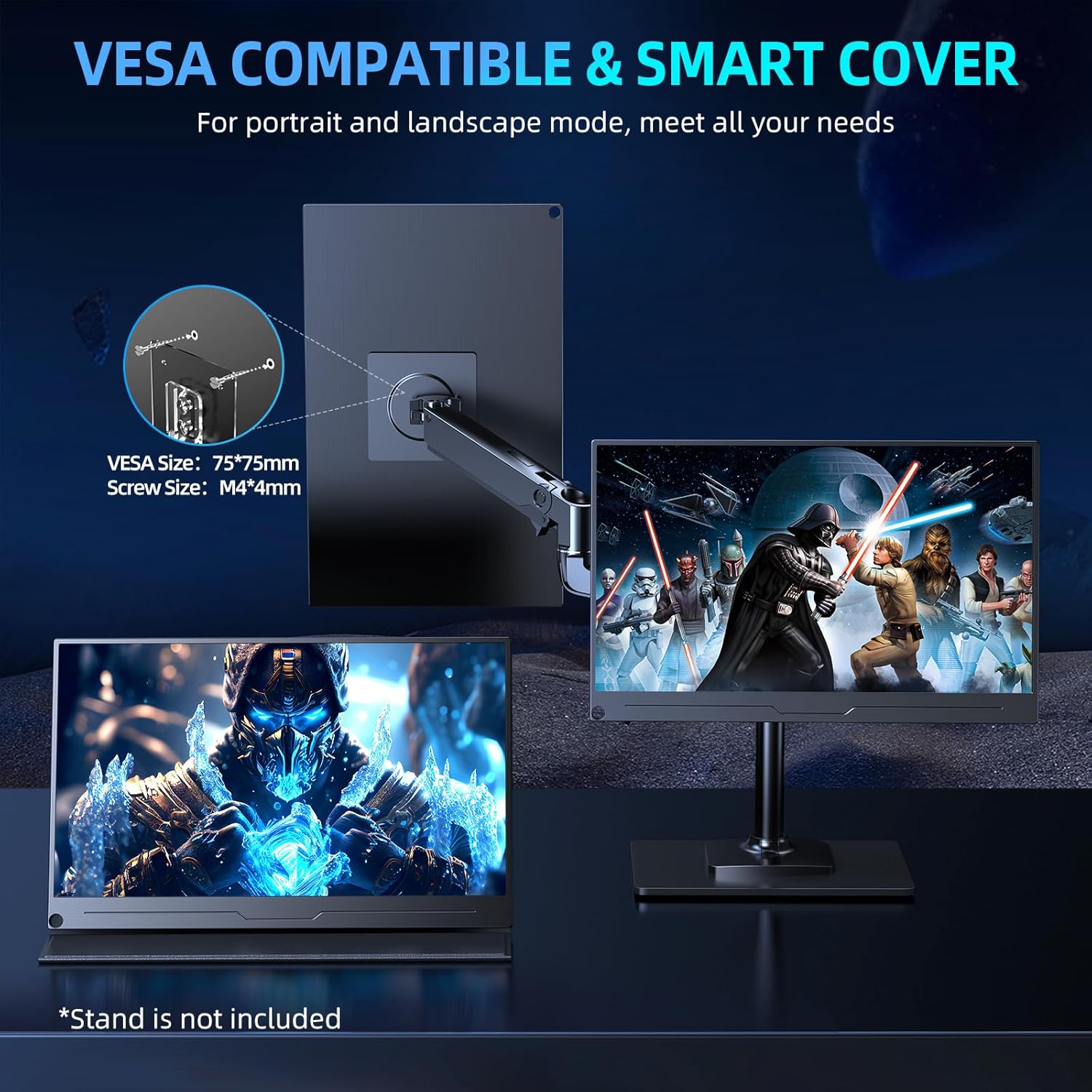 Newsoul Monitor portátil 2K 144Hz 18″, 100% DCI-P3 FreeSync HDR 2560×1600 Monitor portátil para juegos con VESA, HDMI USB C mate IPS cuidado ocular