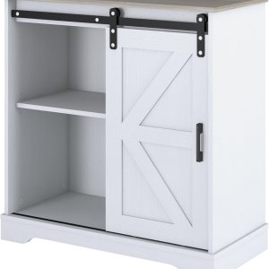Panana Aparador con puerta corrediza de granero, aparador de buffet, gabinete de almacenamiento, cafetería, cocina, estilo granja (gabinete blanco Panana Aparador con puerta corrediza de granero, aparador de buffet, gabinete de almacenamiento, cafetería, cocina, estilo granja (gabinete blanco