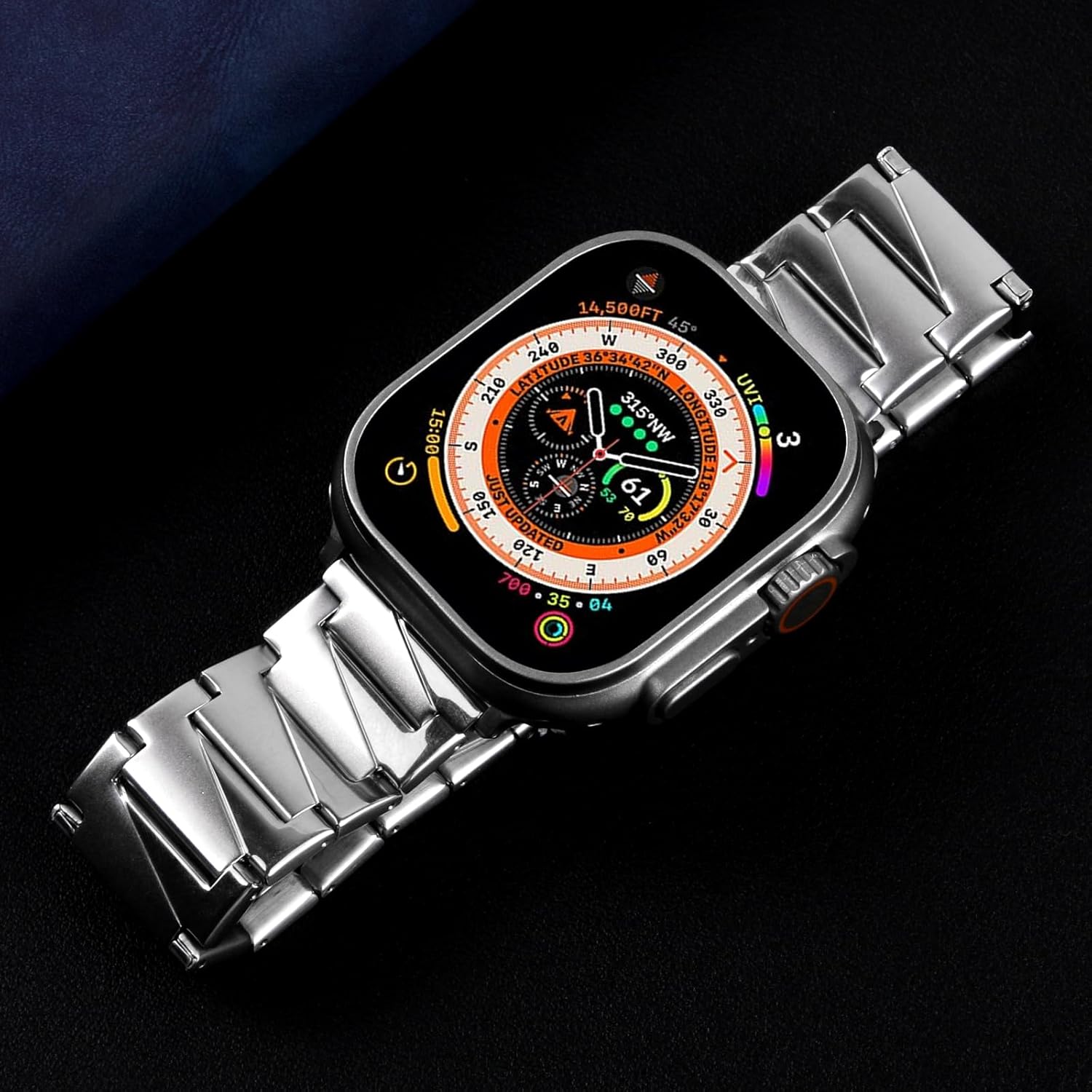 Correa compatible con Apple Watch de 1.929 in 1.772 in 1.732 in 1.654 in 1.614 in 1.575 in 1.496 in, correa de acero inoxidable sólido para iWatch