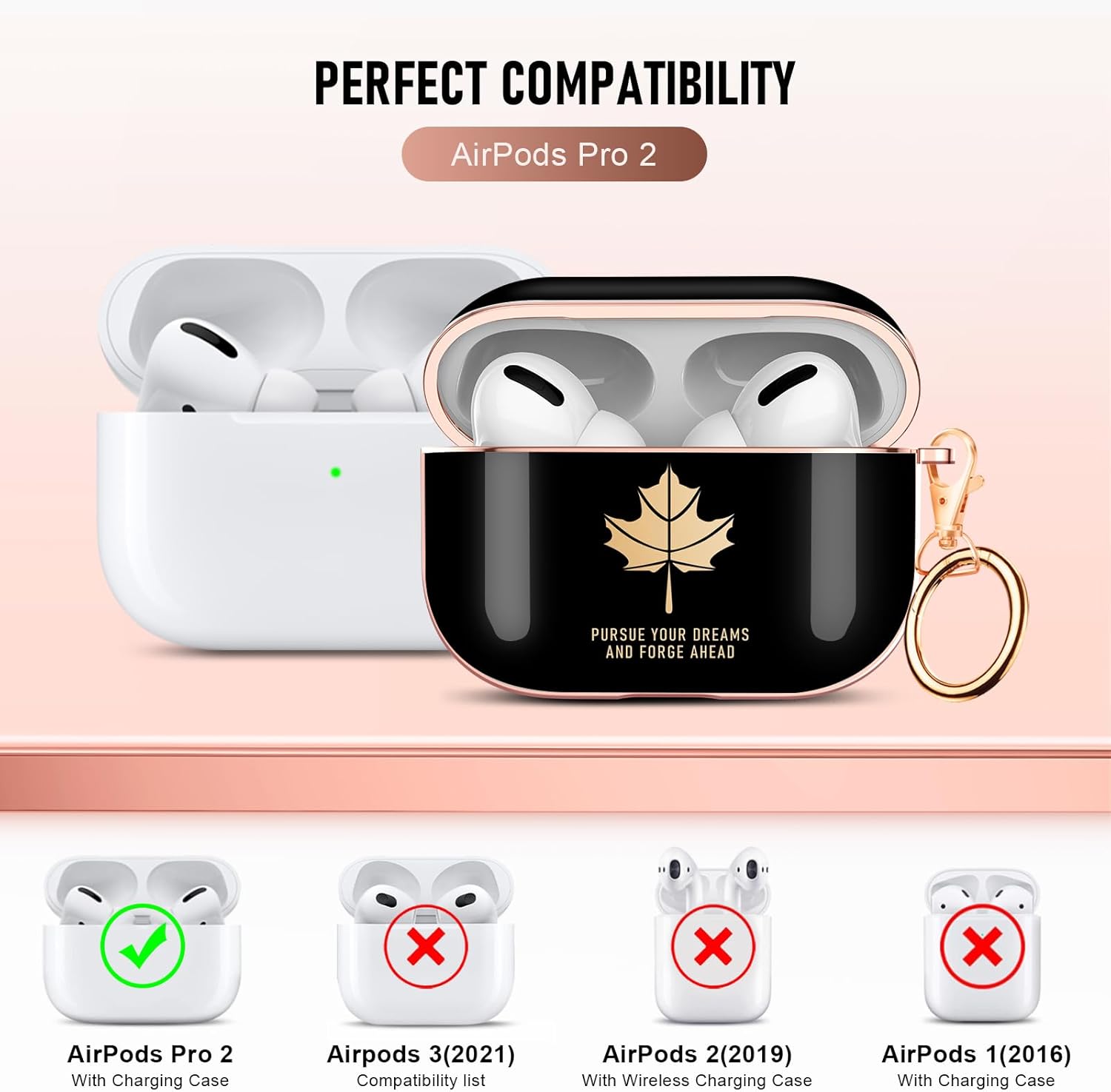 Valkit Funda para Apple Airpods Pro 2, elegante galvanoplastia con patrón de hoja de arce dorada y diseño a prueba de golpes para mujeres y niñas