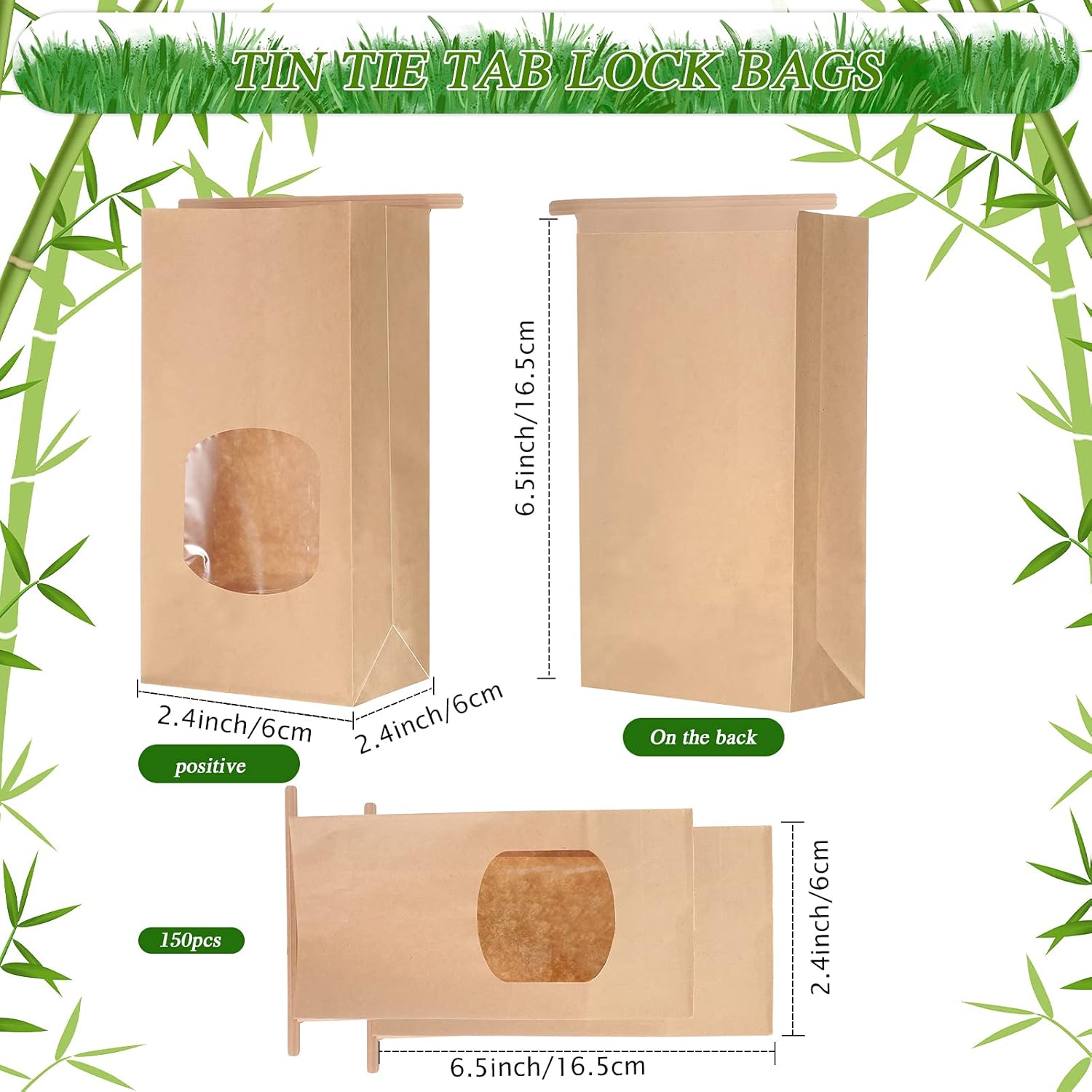 Glenmal 150 bolsas de panadería con ventana, bolsa de embalaje de papel kraft para golosinas, bloqueo de estaño, para galletas, pan, almacenamiento
