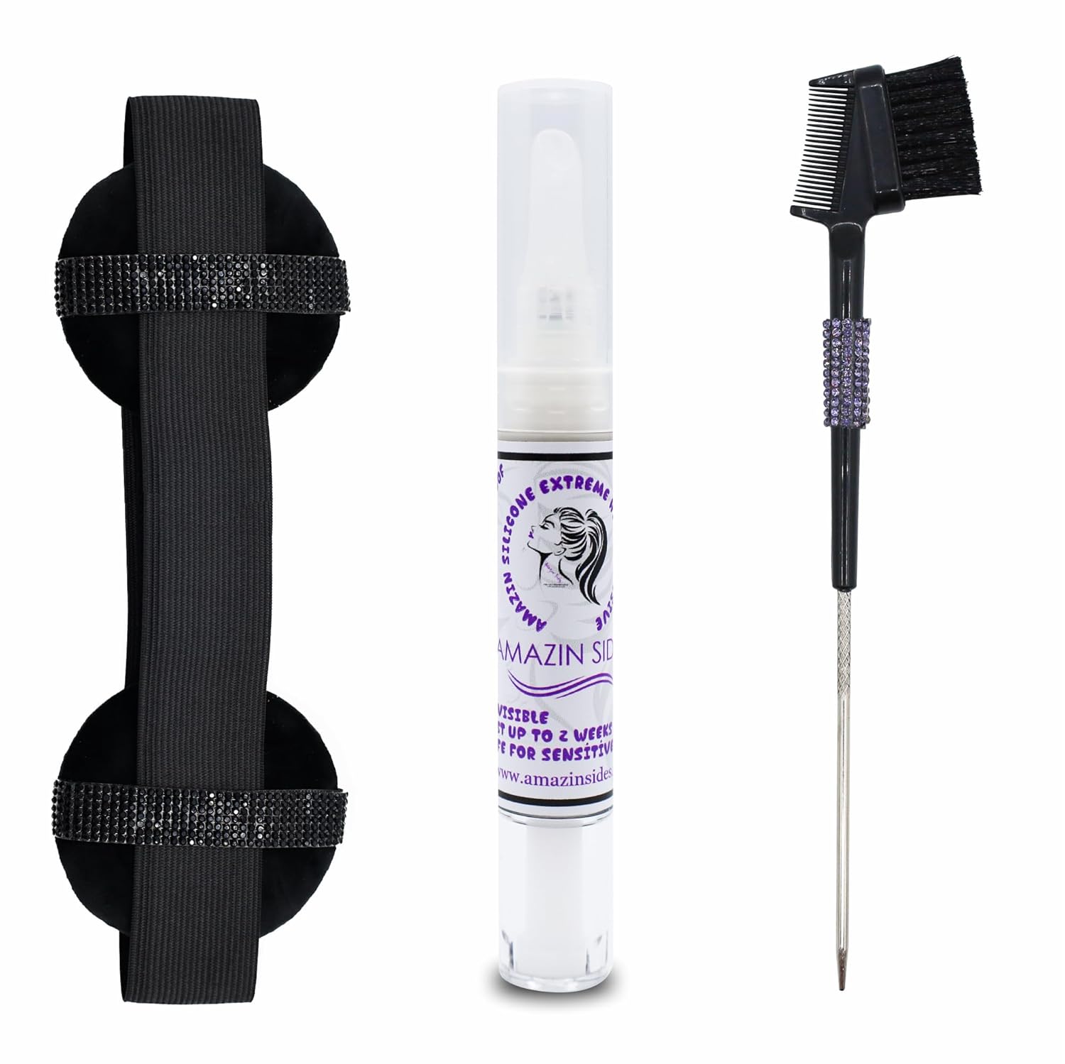 Amazin Sides Lápiz de pegamento para peluca, pegamento portátil de silicona súper sujeta, pegamento adhesivo invisible de alto punto de fusión para