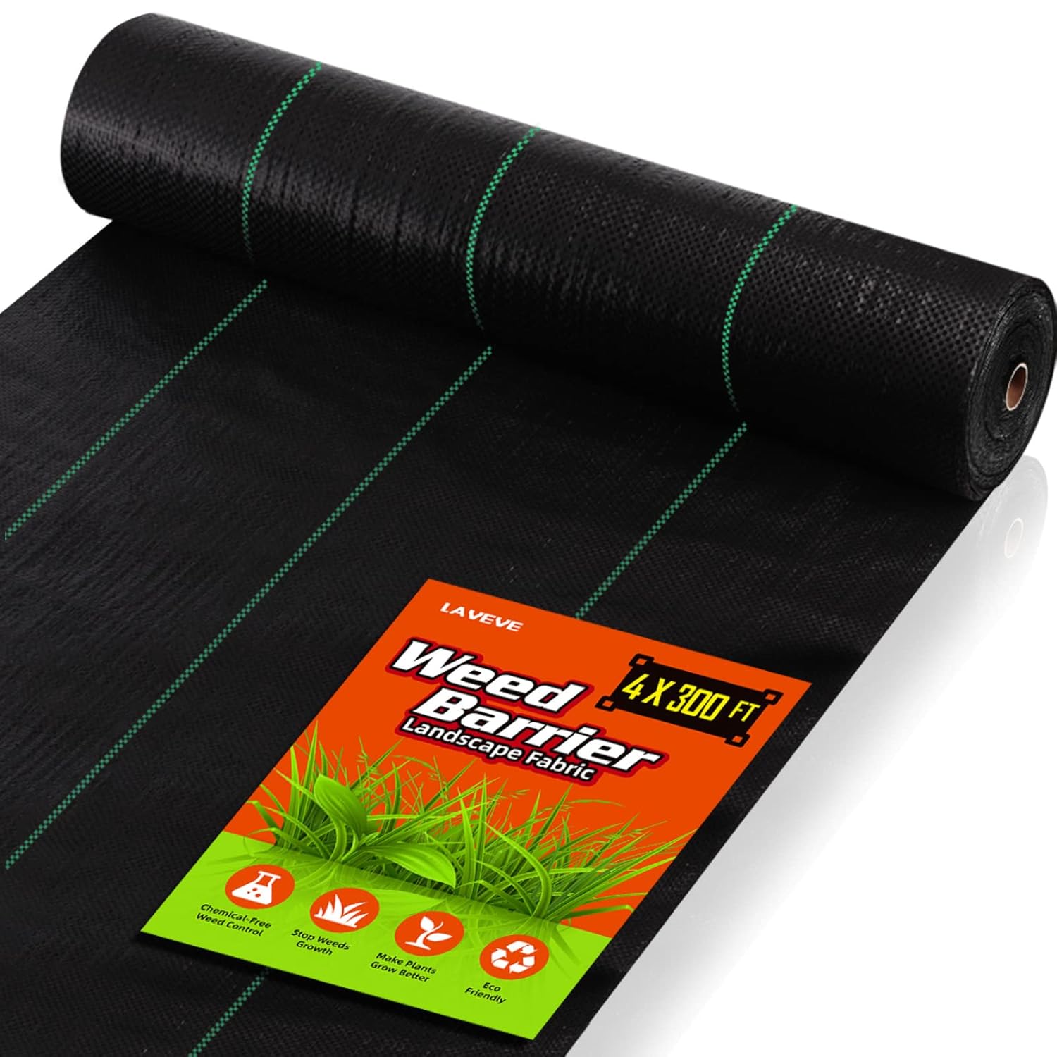 LAVEVE Tela de barrera de malezas de alta resistencia de 4 x 300 pies 3.2 oz Premium Heavy Duty Gardening Control Mat Weed Mat cubierta de suelo