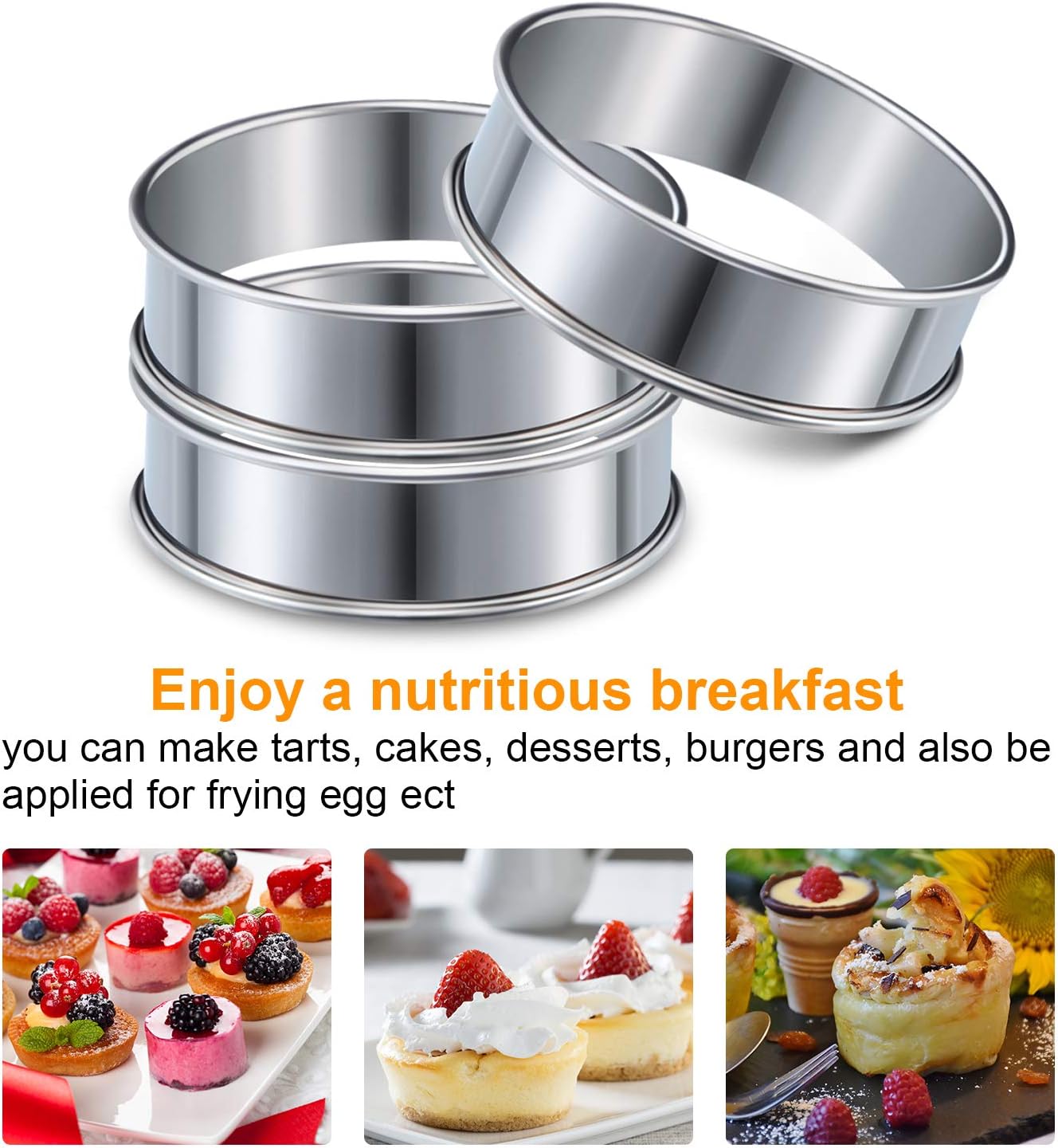 12 piezas de 3.15 pulgadas, anillos de acero inoxidable redondos para muffins, anillos de metal para hacer crujidos, tarta y muffins