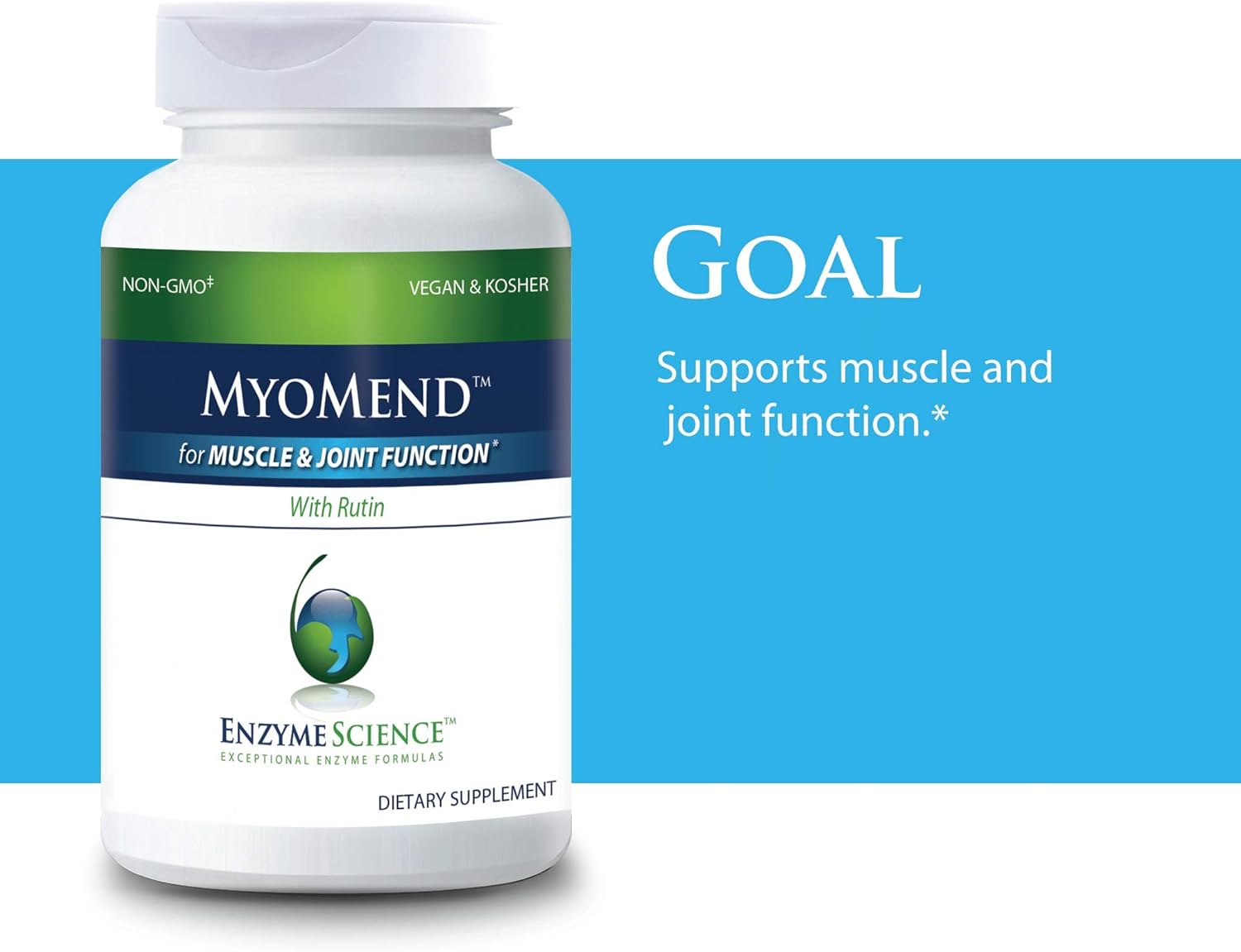Myomend, 60 cápsulas  Apoyo muscular y articular  Formulado con bromelina y rutina  Suplemento de salud enzimática  vegano y kosher