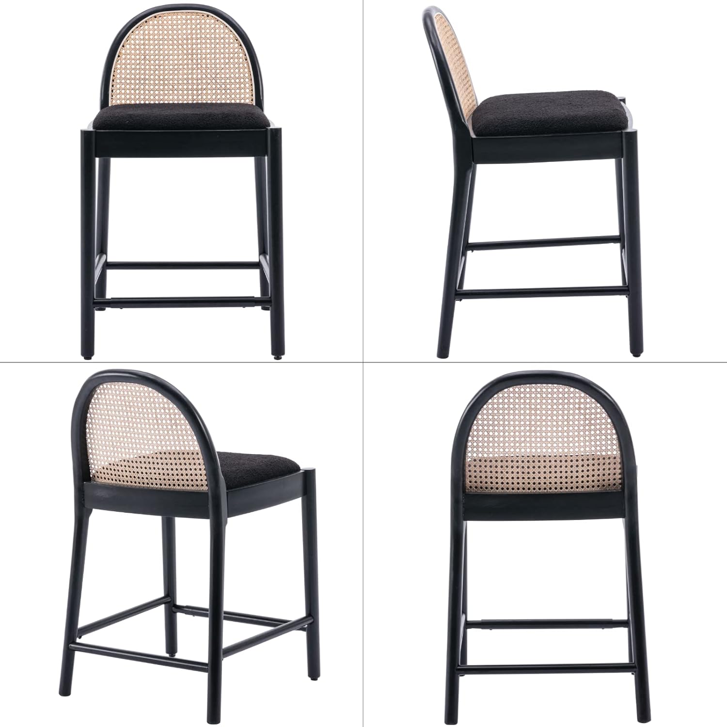 LukeAlon Juego de 2 taburetes de bar modernos de sherpa, de 26 pulgadas de altura de asiento, con patas de madera, caña de ratán natural, sillas de