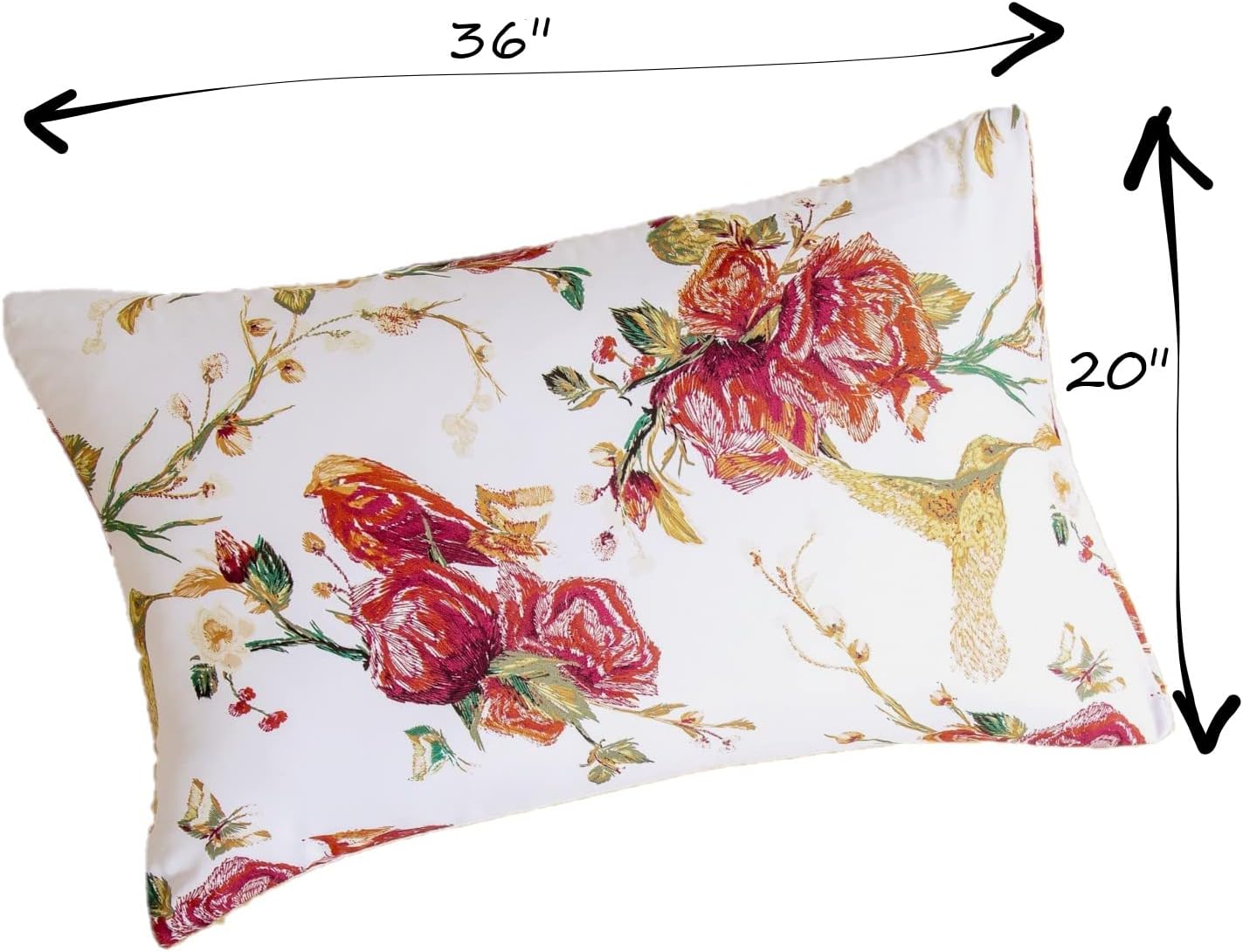 Tache – Juego de 2 fundas de almohada de microfibra rústica, diseño floral, color rojo y blanco, 20 x 36 pulgadas, diseño de colibríes, color