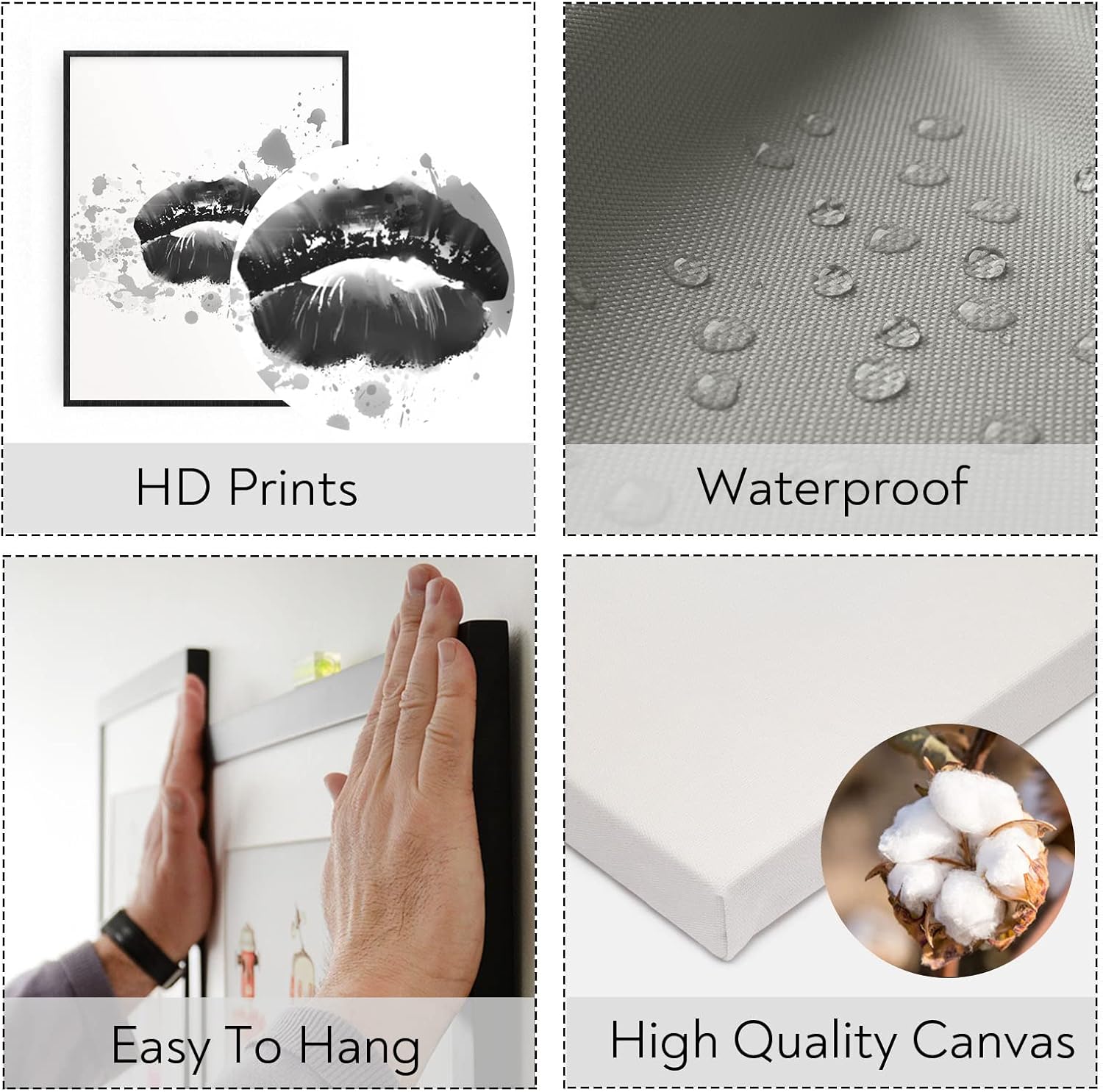PLIGREAT 9 impresiones de pared de moda para mujer, decoración de pared en blanco y negro, pintura de pared moderna sin marco, impresión de lienzo