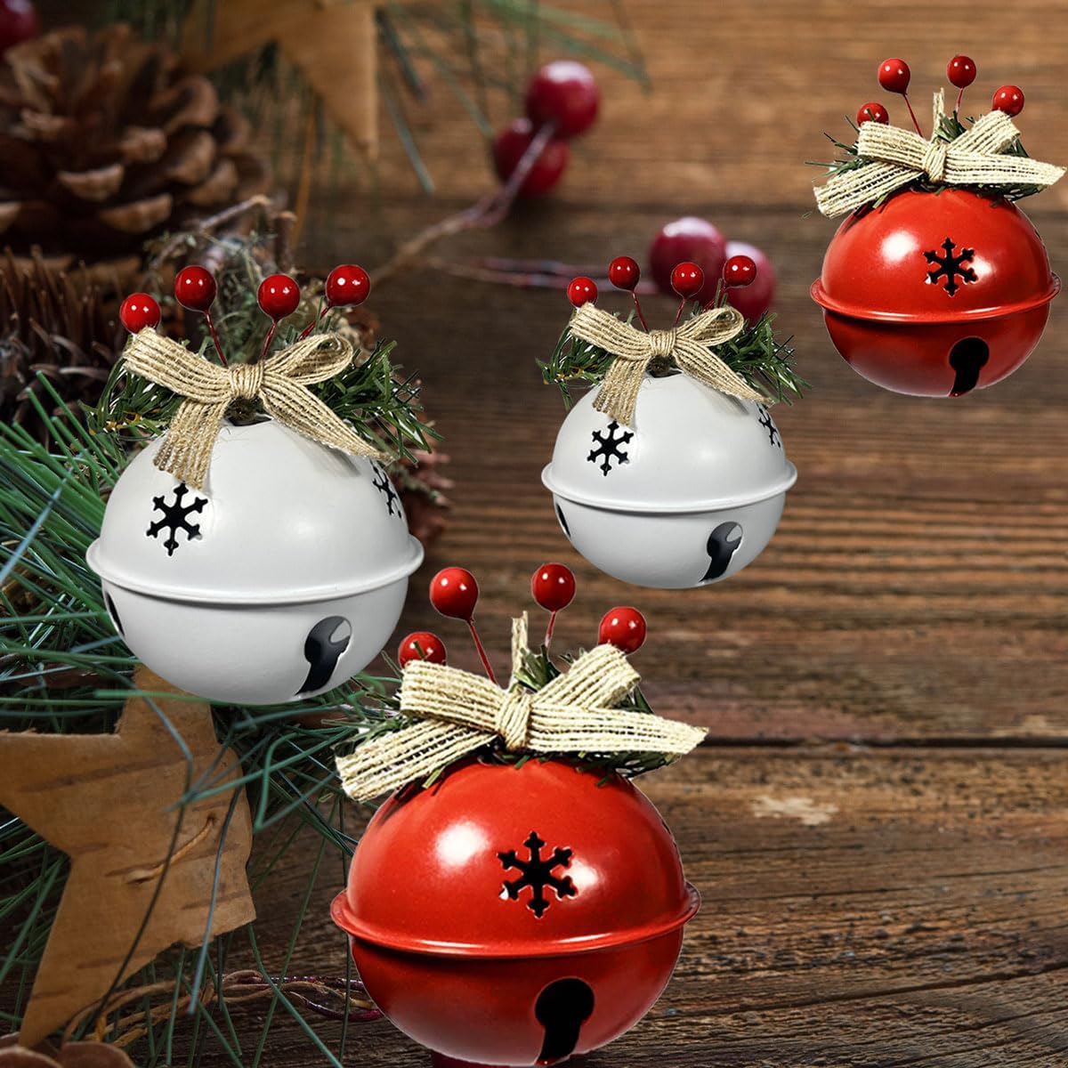 6 adornos de cascabel de Navidad en rojo, blanco y verde, colgante de campanas de árbol de Navidad, suministros de fiesta de Navidad para decoración