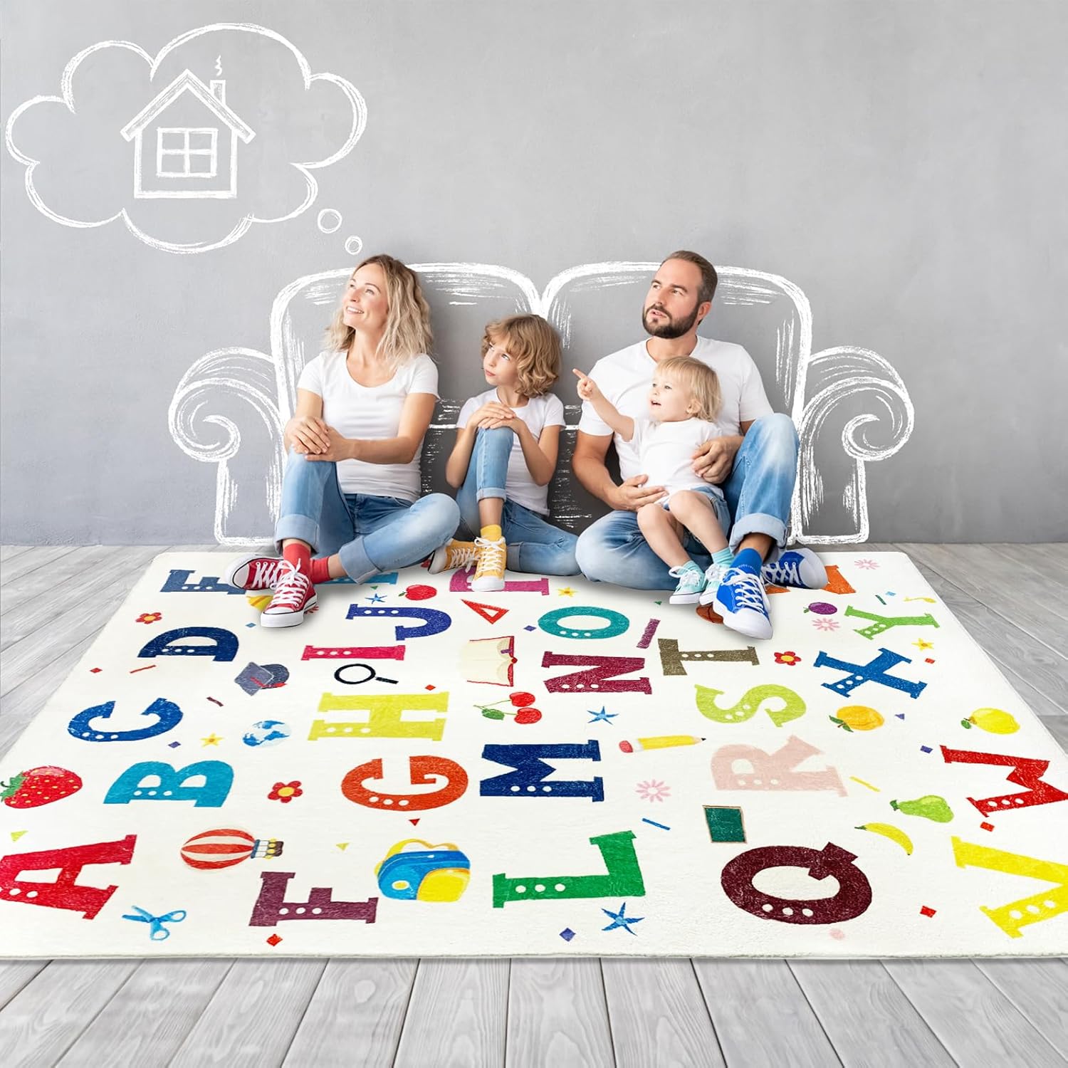 USTIDE Alfombra grande ABC de 5 x 7 pies (55 x 78 pulgadas), alfombra colorida para niños para sala de juegos, alfombra de juego lavable,