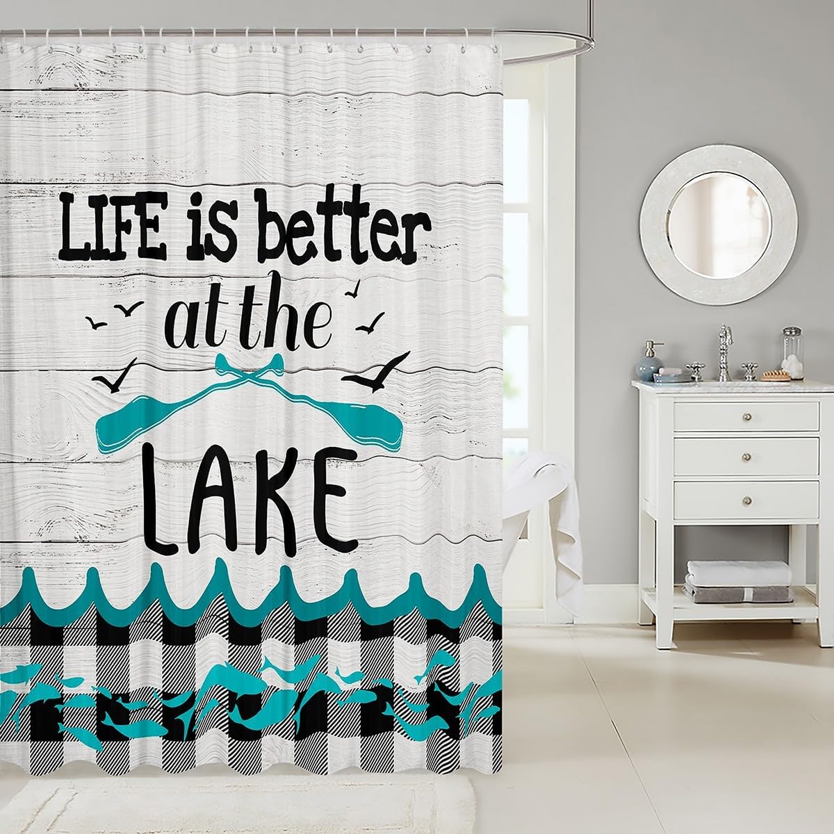 Cortina de baño con diseño de paleta de lago, decoración de lago y vida, accesorios de baño para adultos y mujeres, juego de cortinas de ducha a