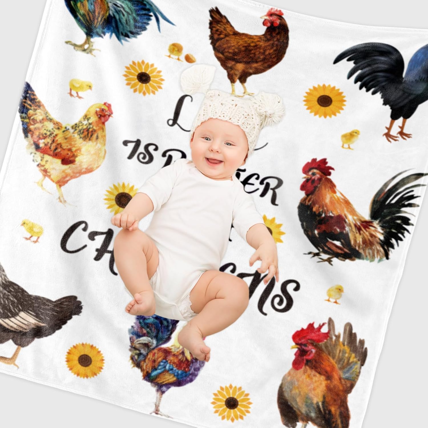 Life is Better with – Manta de girasol de pollo, regalo para niñas, mujeres, hombres y adultos, manta para graduación de cumpleaños, manta de