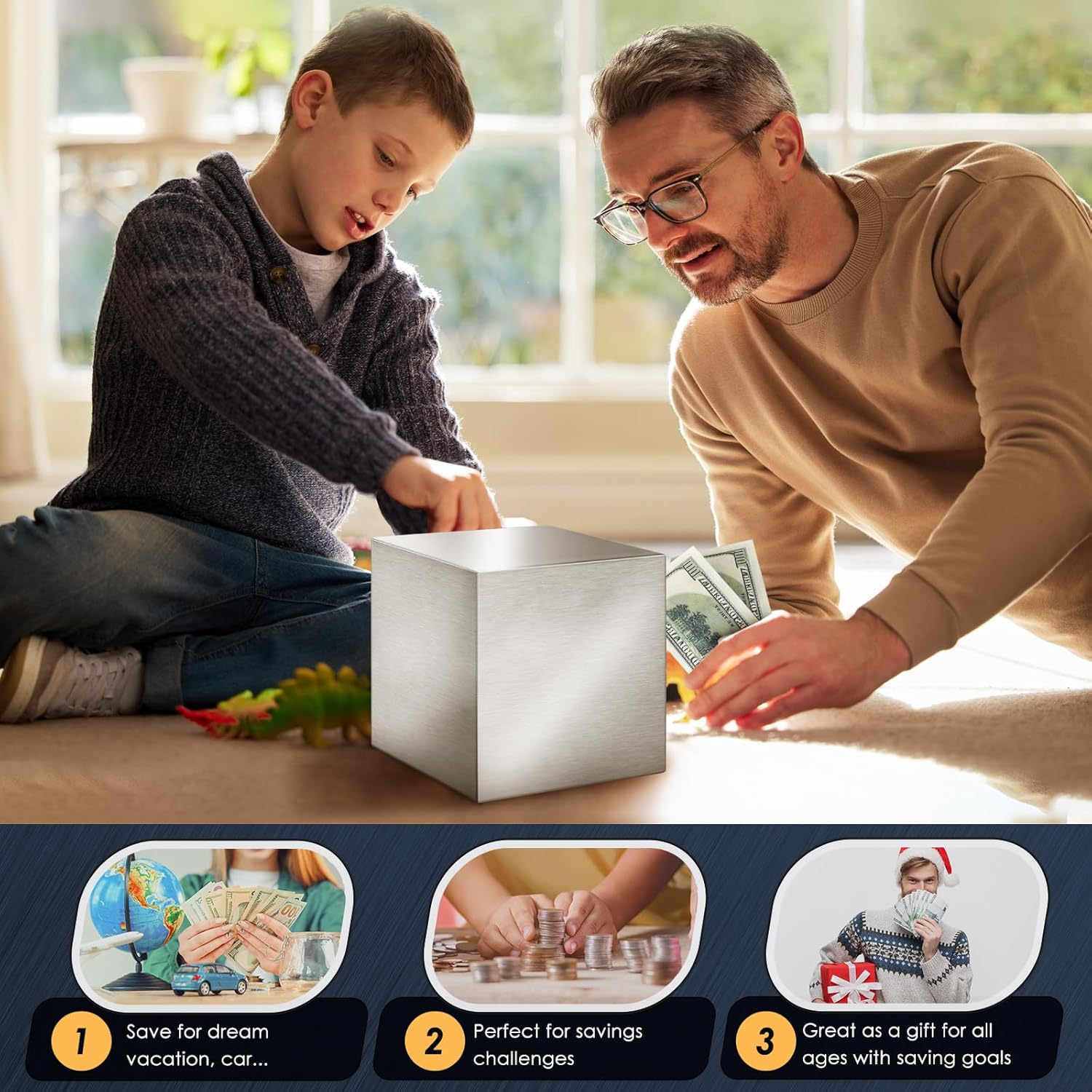Vcertcpl – Alcancía para adultos debe romperse para abrir, caja de dinero de acero inoxidable segura para ahorrar efectivo, alcancía irrompible para